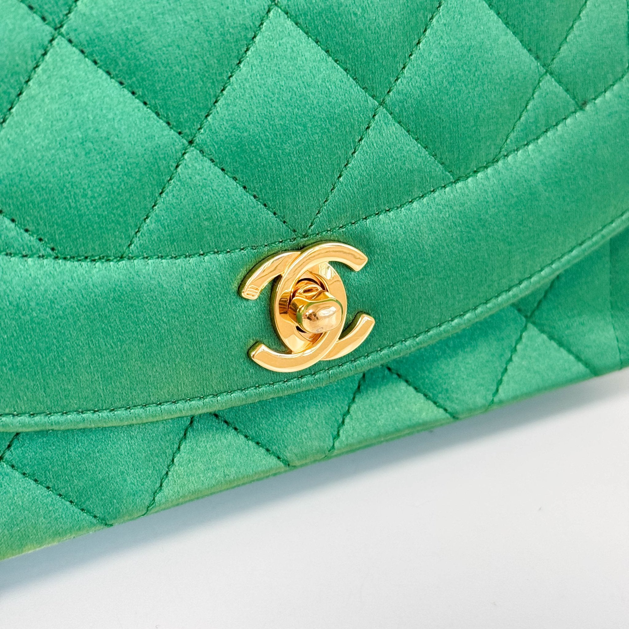 CHANEL Diana Flap Green Satin Bijou Chain Shoulder Bag, in , Sold by HIVE PRELOVED - Crossbody bags, Shoulder Bags,