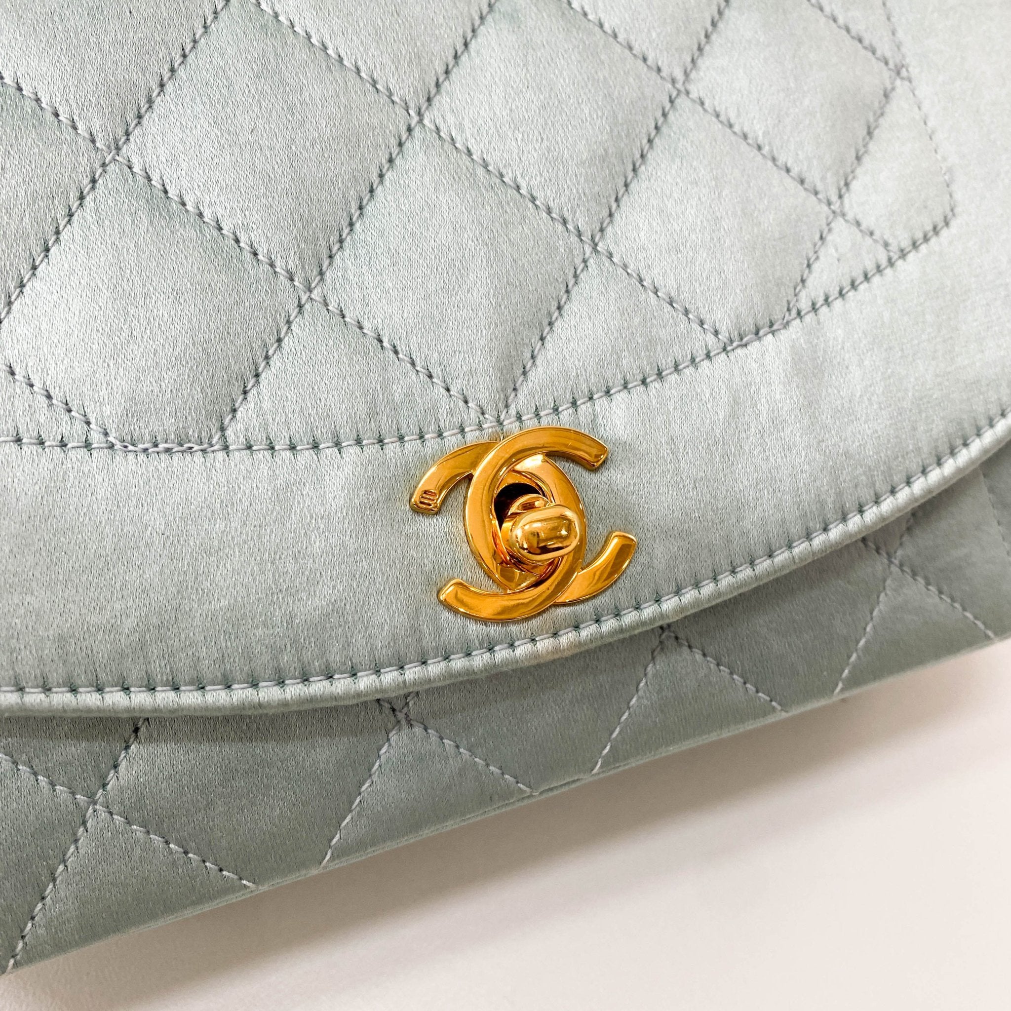 CHANEL Diana Flap Light blue Satin Bijou Chain Shoulder Bag, in , Sold by HIVE PRELOVED - Shoulder Bags, ,