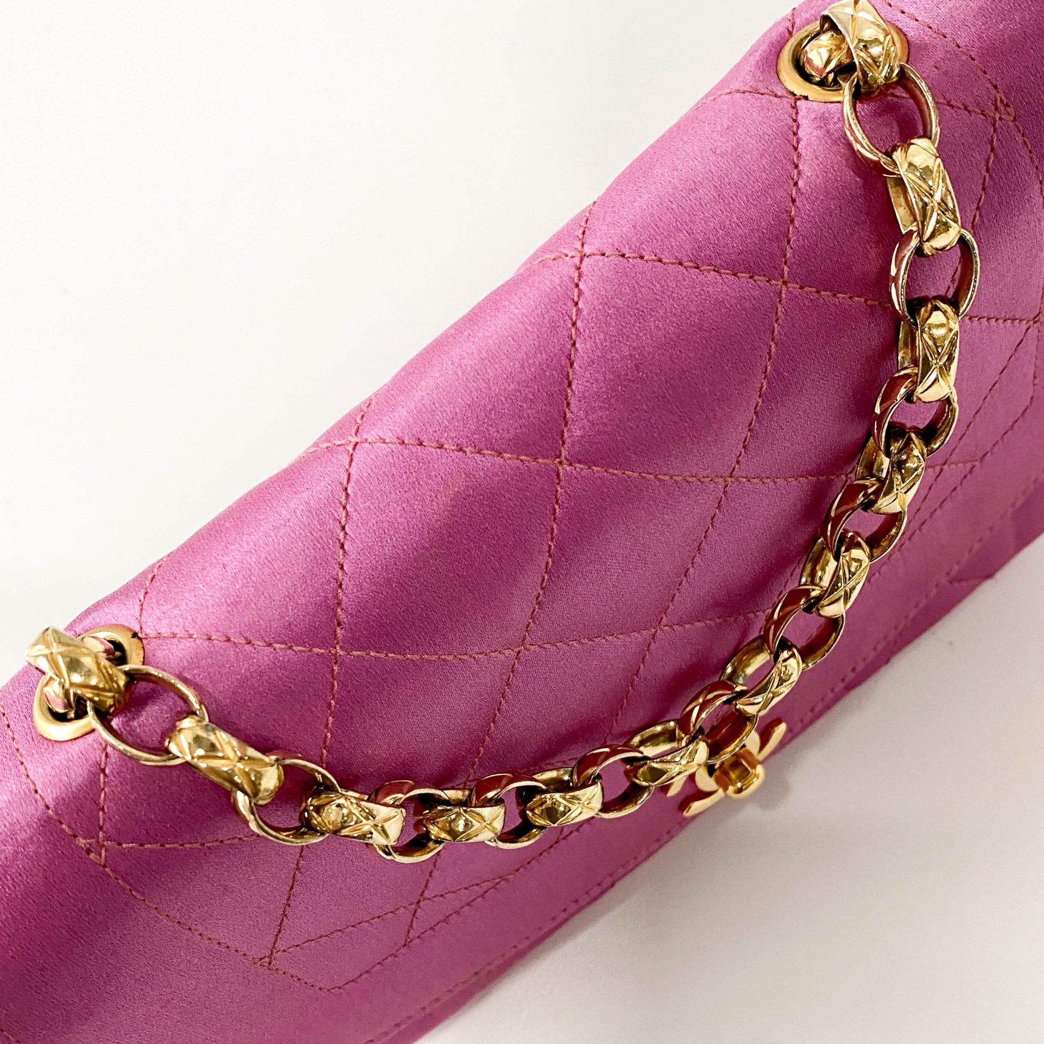 CHANEL Diana Pink Satin Matelasse 18 Gold Chain Shoulder Bag, in , Sold by HIVE PRELOVED - Shoulder Bags, ,