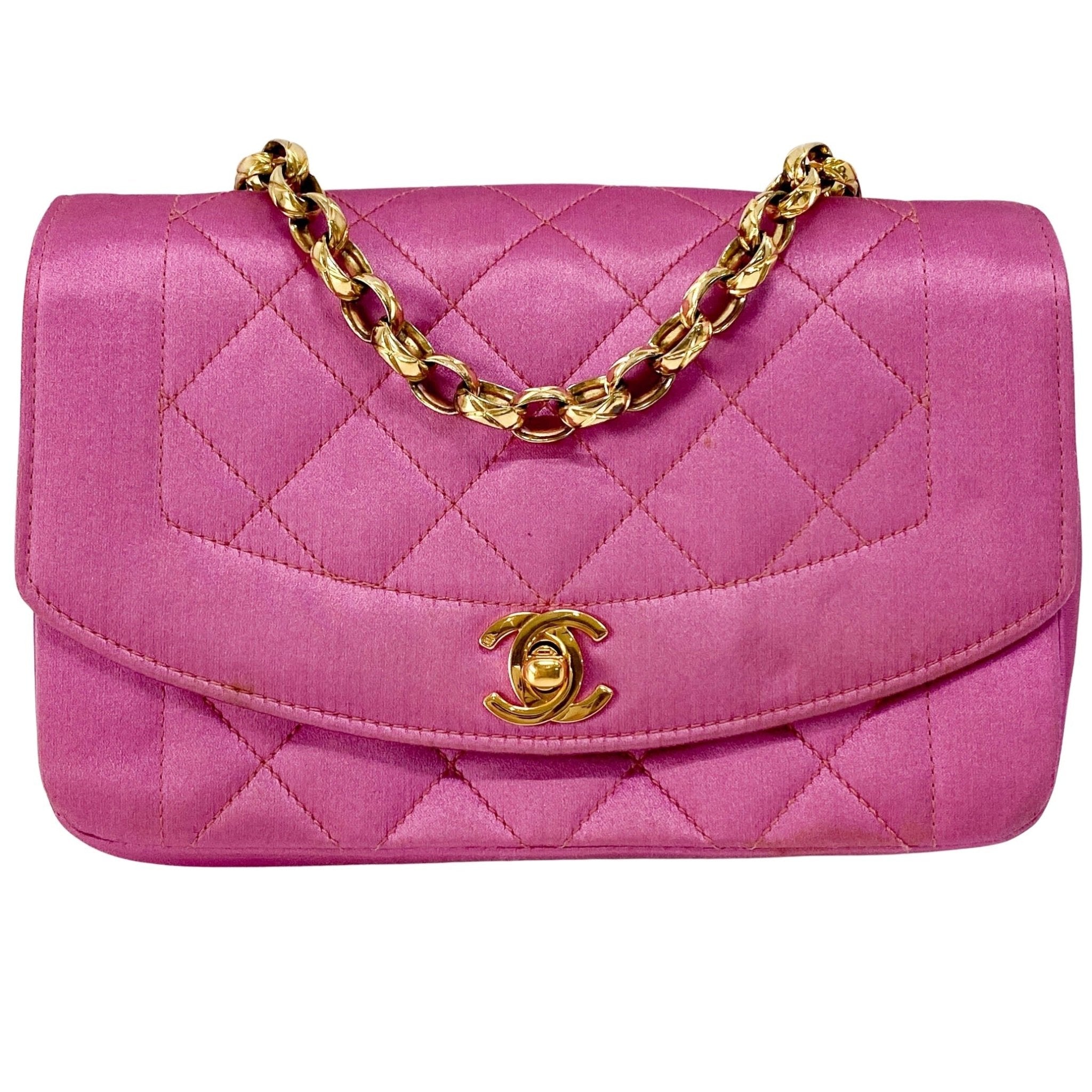 CHANEL Diana Pink Satin Matelasse 18 Gold Chain Shoulder Bag, in , Sold by HIVE PRELOVED - Shoulder Bags, ,