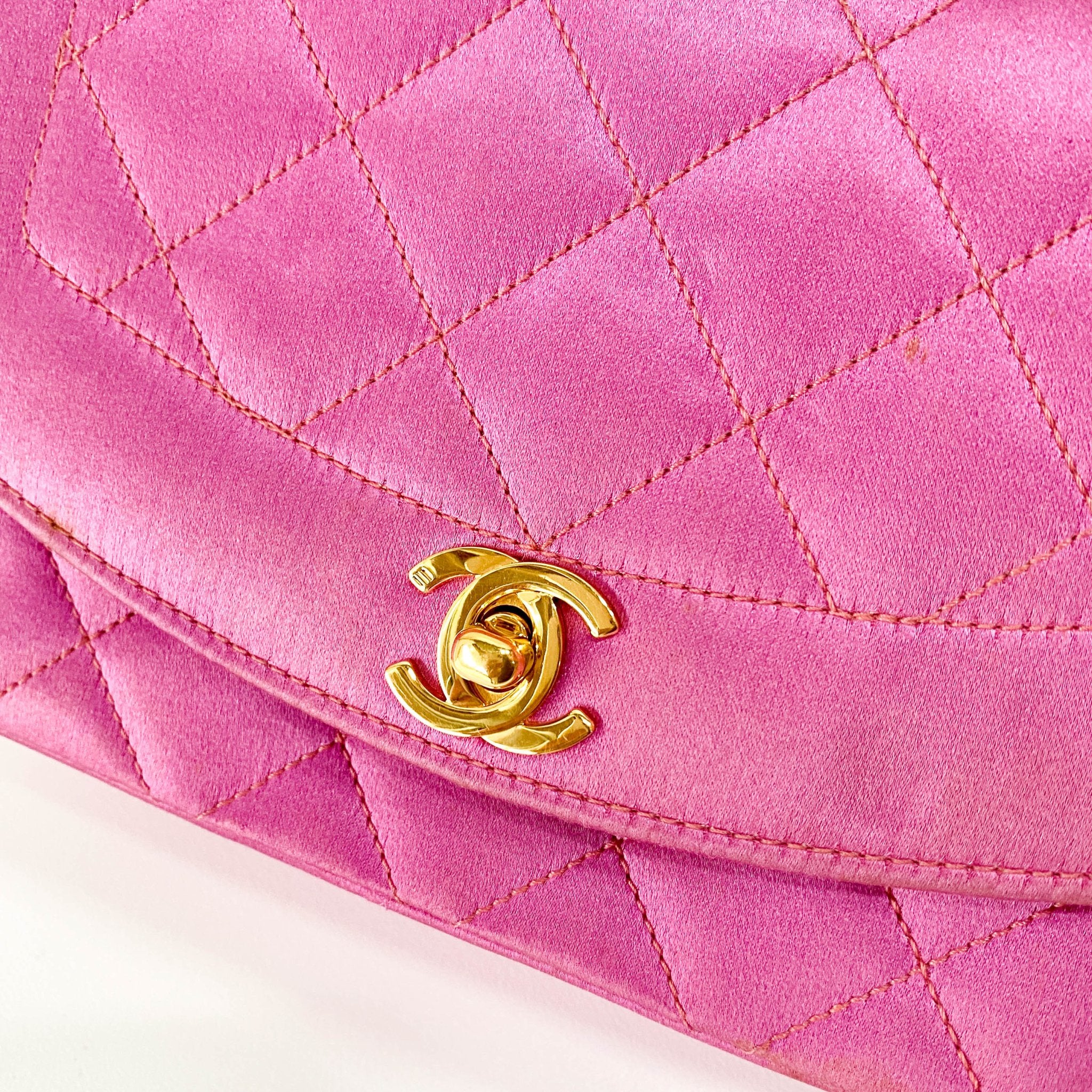 CHANEL Diana Pink Satin Matelasse 18 Gold Chain Shoulder Bag, in , Sold by HIVE PRELOVED - Shoulder Bags, ,