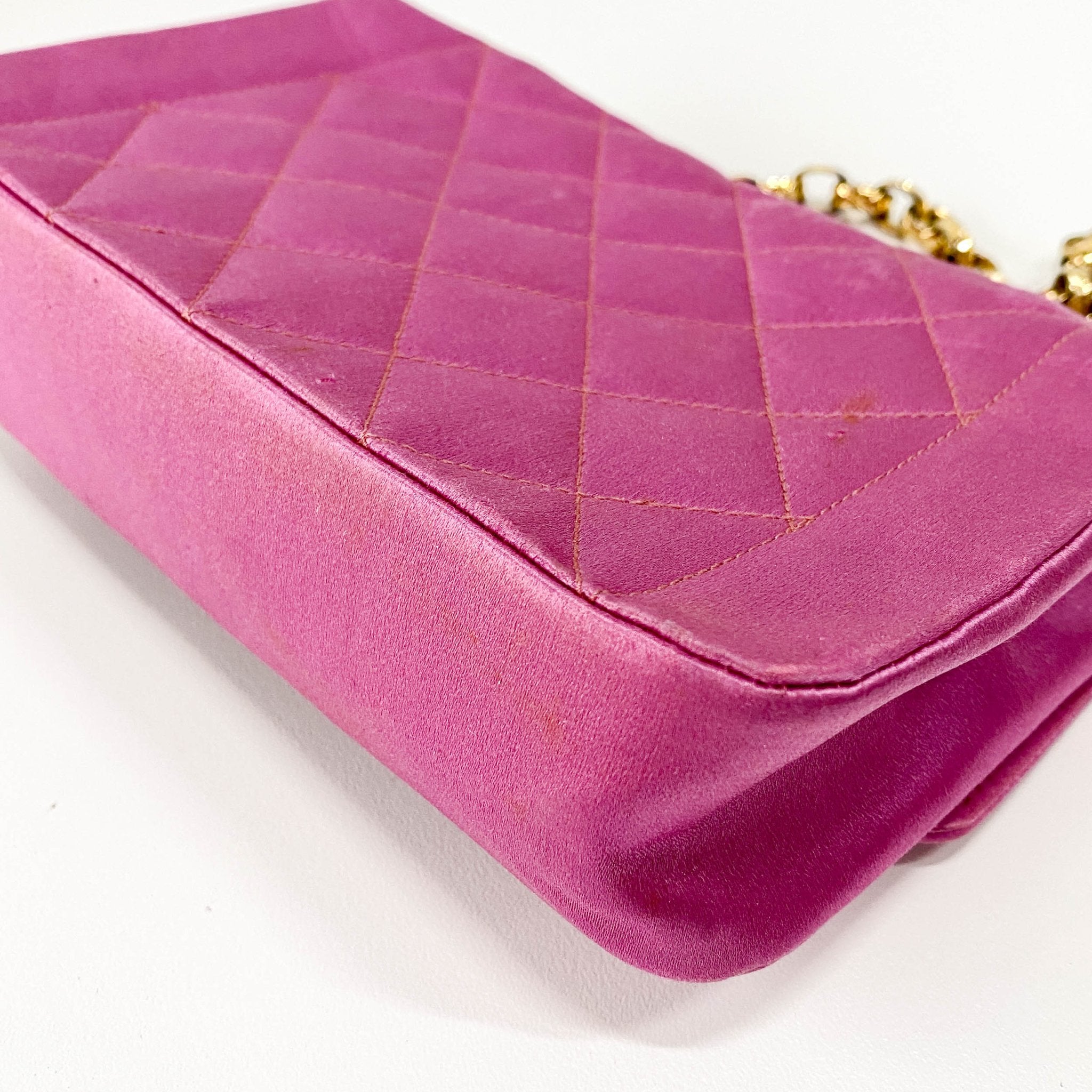 CHANEL Diana Pink Satin Matelasse 18 Gold Chain Shoulder Bag, in , Sold by HIVE PRELOVED - Shoulder Bags, ,