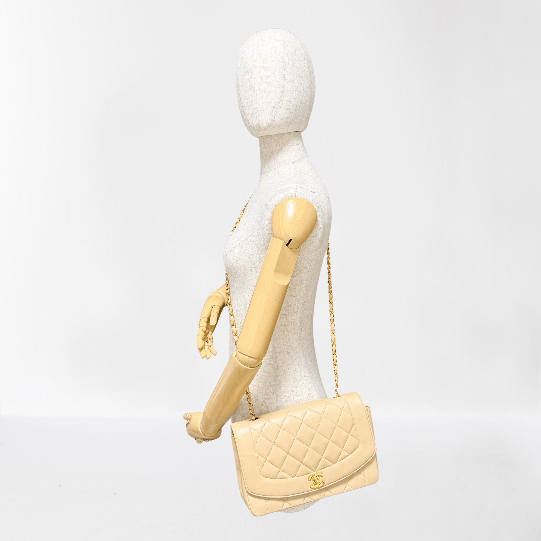 CHANEL Diana Single Flap Beige Lambskin Leather Gold Harware Bag, in , Sold by HIVE PRELOVED - Crossbody bags, ,