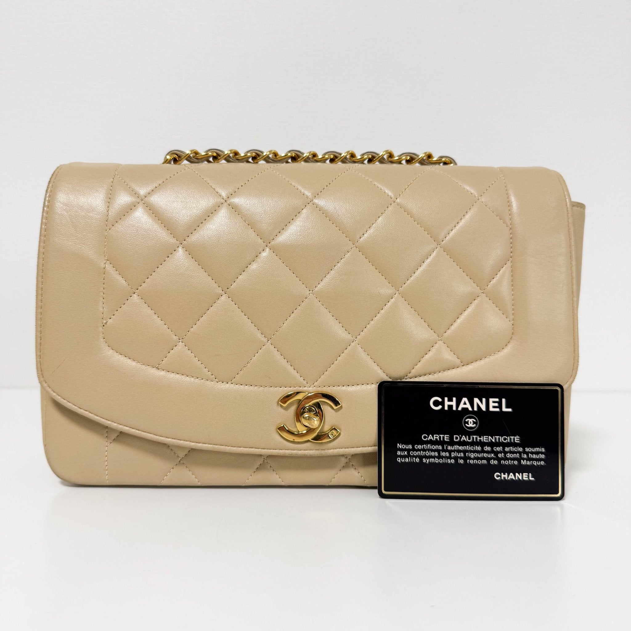 CHANEL Diana Single Flap Beige Lambskin Leather Gold Harware Bag, in , Sold by HIVE PRELOVED - Crossbody bags, ,