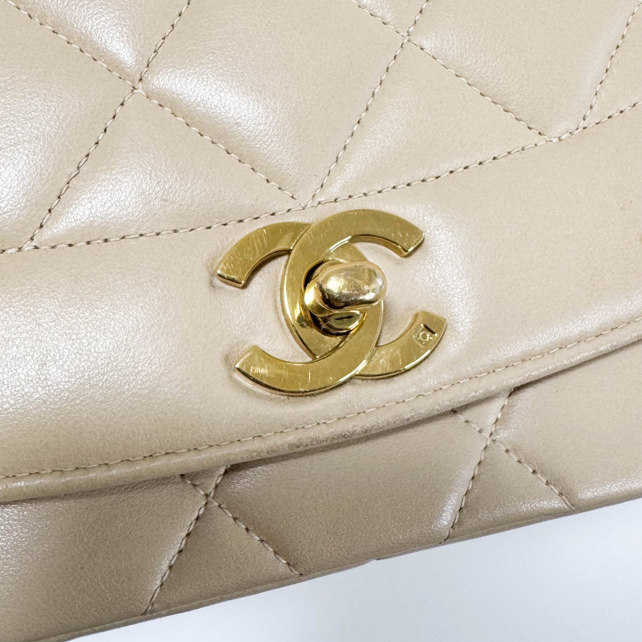 CHANEL Diana Single Flap Beige Lambskin Leather Gold Harware Bag, in , Sold by HIVE PRELOVED - Crossbody bags, ,