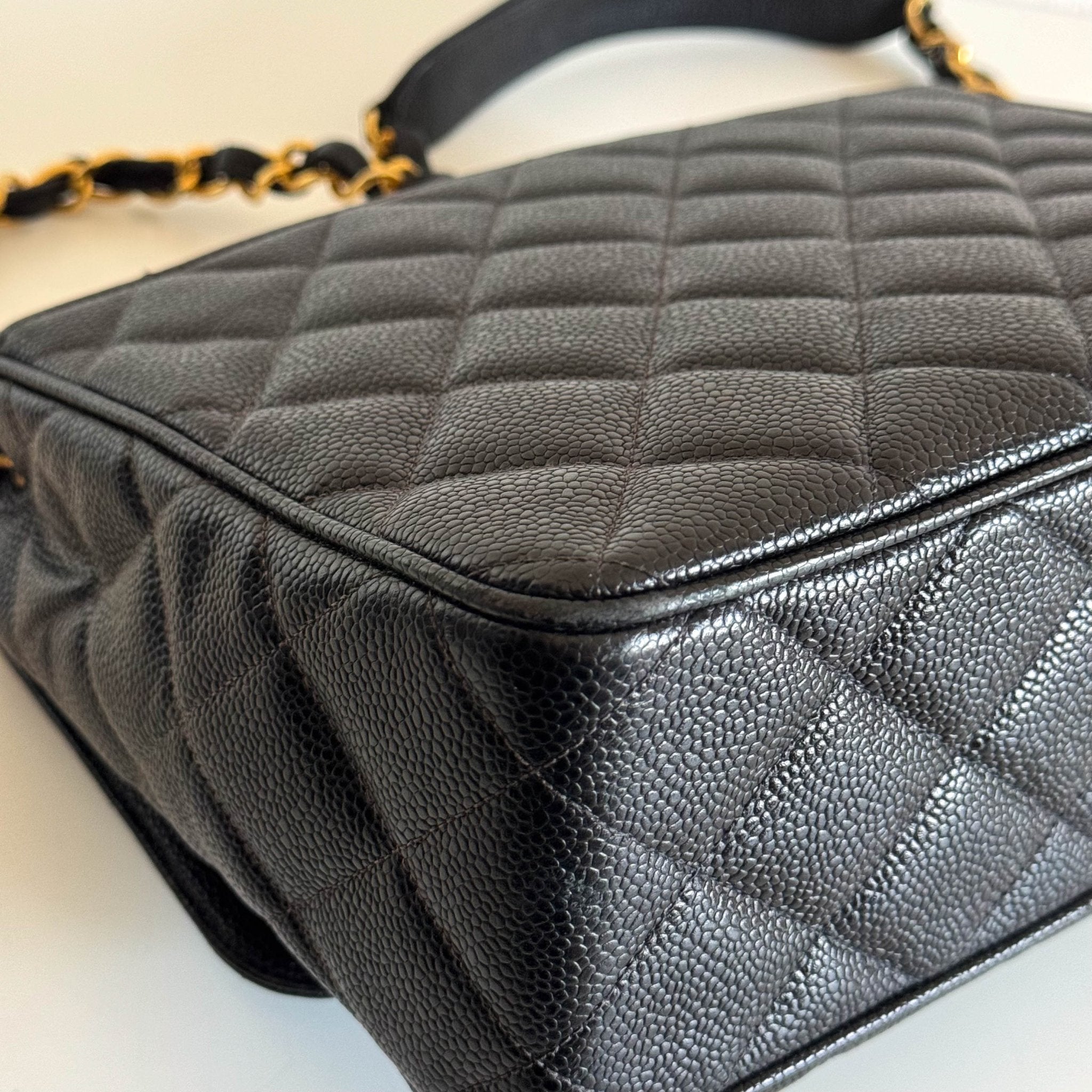 CHANEL Grain Calf Skin Black Leather Gold Chain Shoulder Bag, in , Sold by HIVE PRELOVED - Crossbody bags, ,