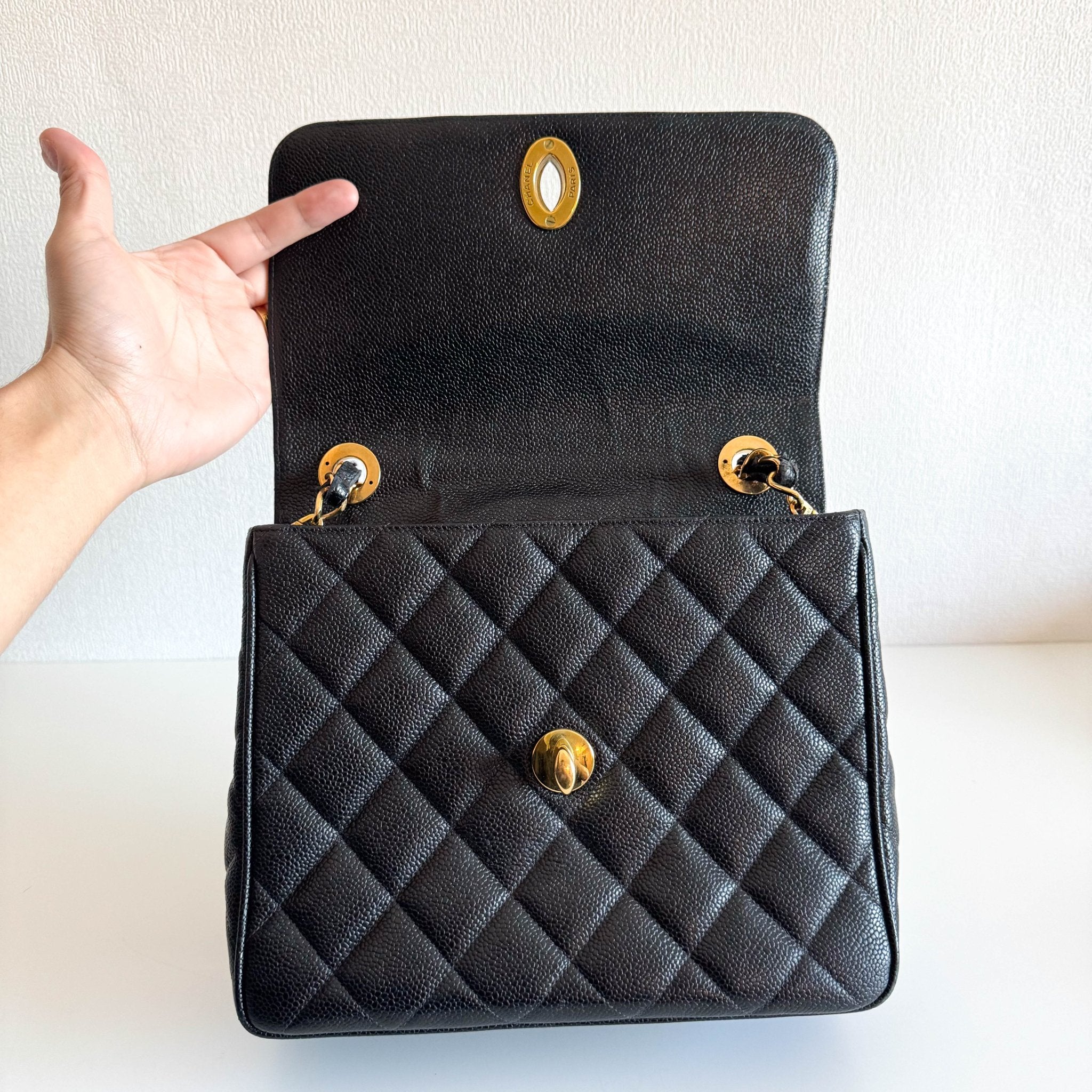 CHANEL Grain Calf Skin Black Leather Gold Chain Shoulder Bag, in , Sold by HIVE PRELOVED - Crossbody bags, ,