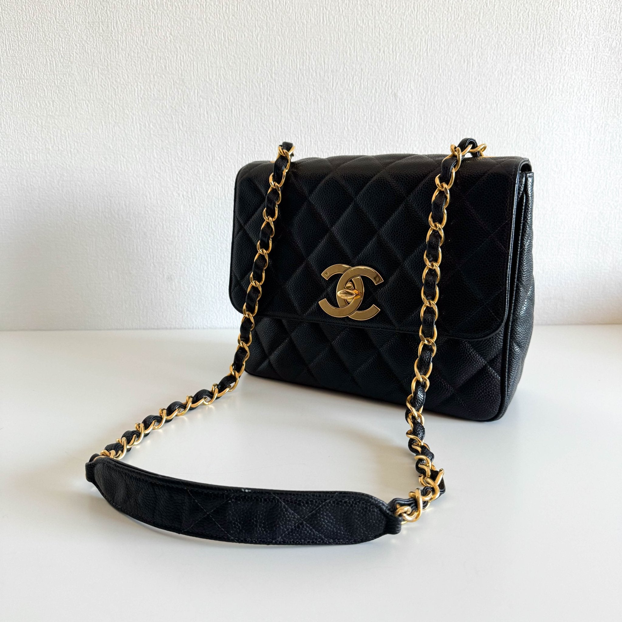 CHANEL Grain Calf Skin Black Leather Gold Chain Shoulder Bag, in , Sold by HIVE PRELOVED - Crossbody bags, ,