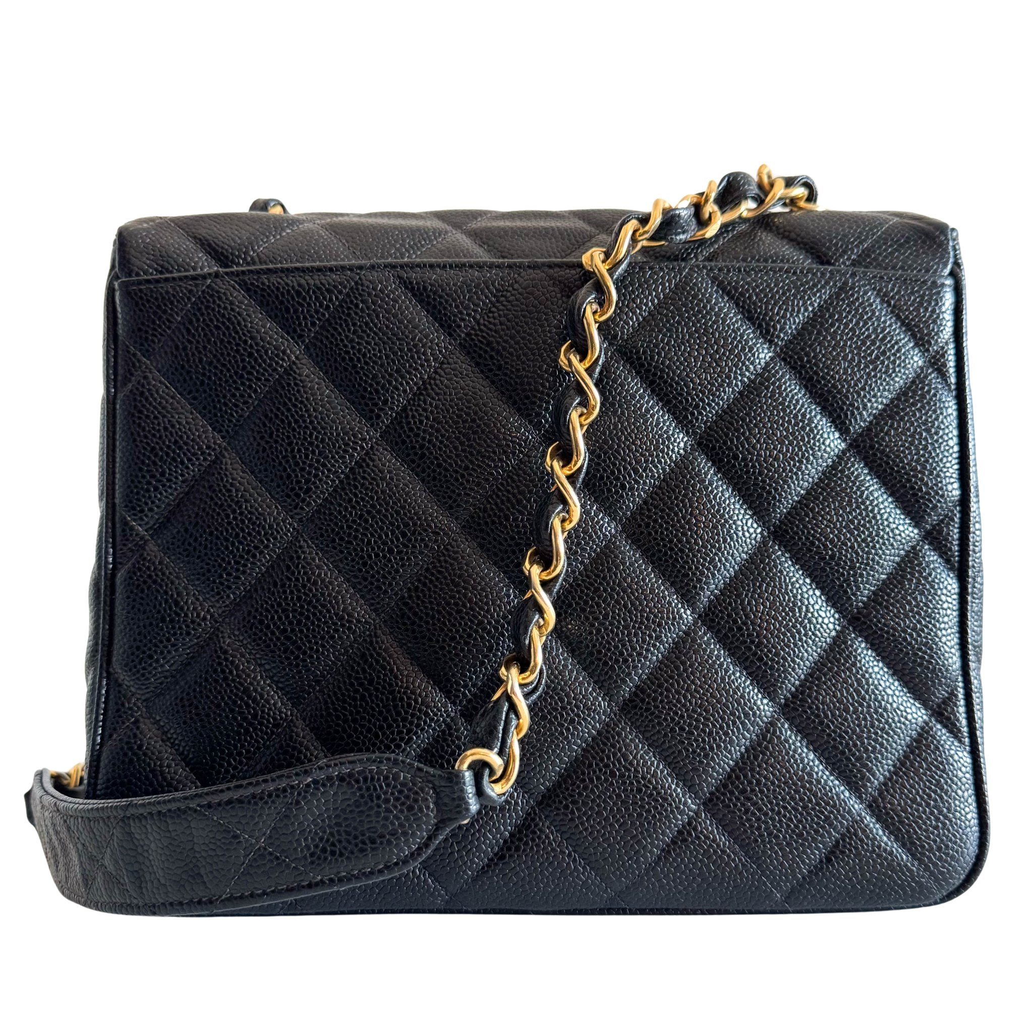 CHANEL Grain Calf Skin Black Leather Gold Chain Shoulder Bag, in , Sold by HIVE PRELOVED - Crossbody bags, ,