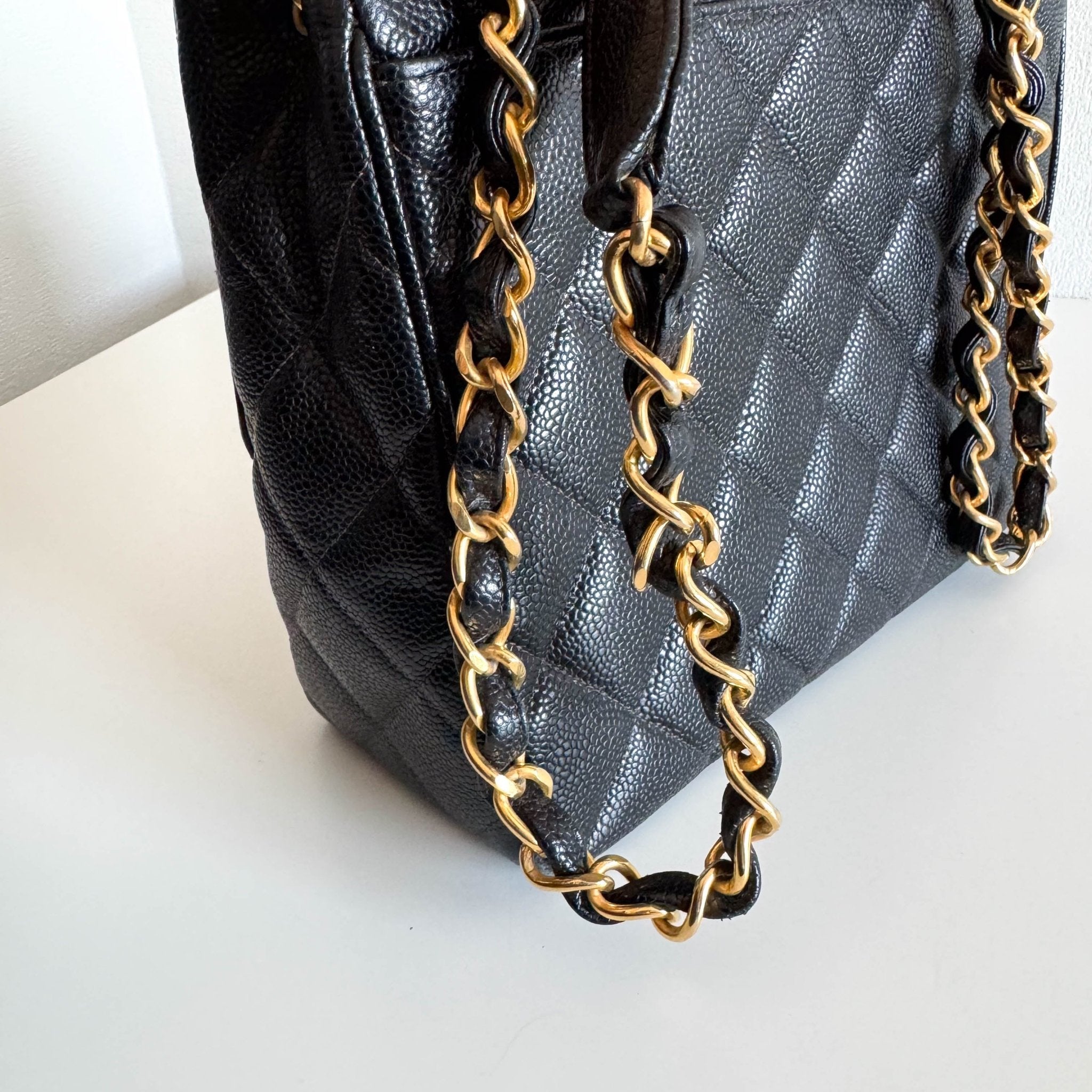 CHANEL Grain Calf Skin Black Leather Gold Chain Shoulder Bag, in , Sold by HIVE PRELOVED - Crossbody bags, ,