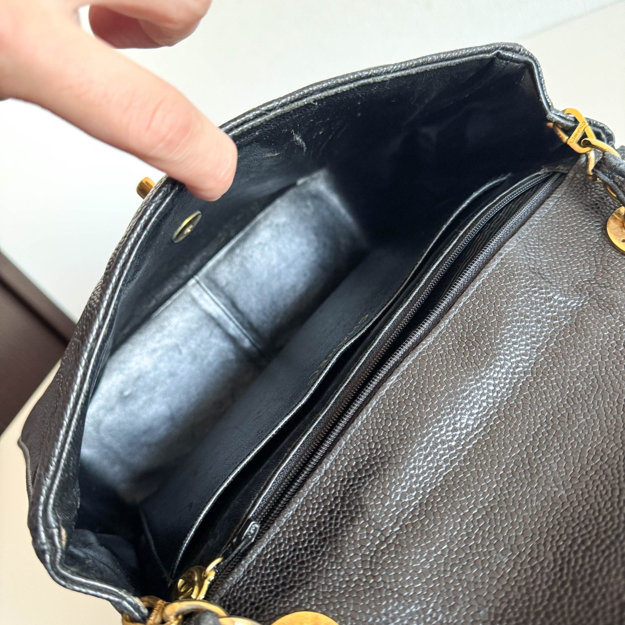 CHANEL Grain Calf Skin Black Leather Gold Chain Shoulder Bag, in , Sold by HIVE PRELOVED - Crossbody bags, ,