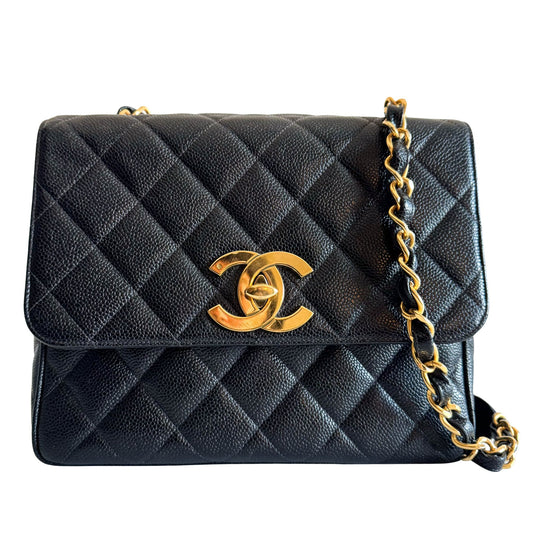 CHANEL Grain Calf Skin Black Leather Gold Chain Shoulder Bag, in , Sold by HIVE PRELOVED - Crossbody bags, ,