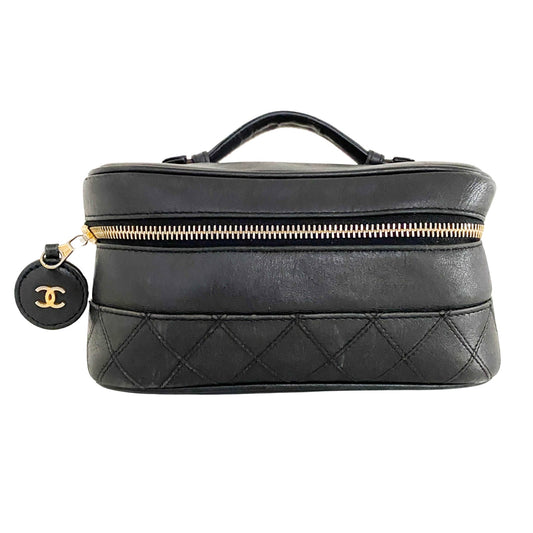 CHANEL Leather Vanity Case, Leather (unspecified) in Black, Sold by HIVE PRELOVED - Handle Bags, Mini bags, Pouches