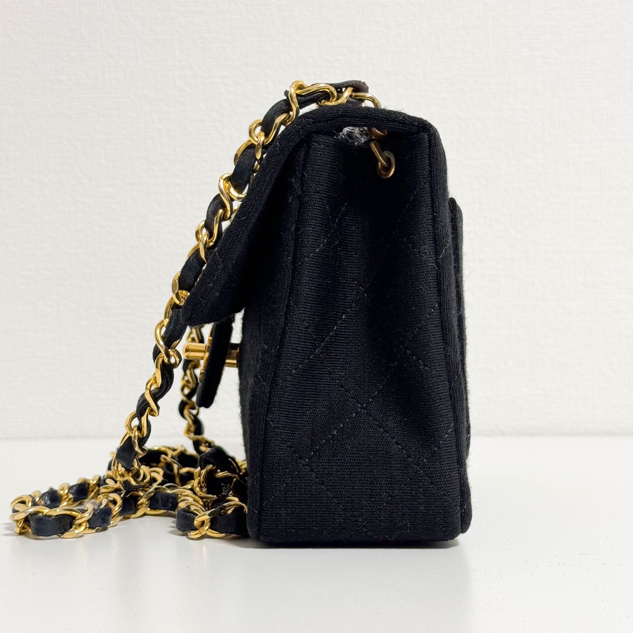 CHANEL Mini Cotton Classic Square Flap Black Chain Crossbody Bag, in , Sold by HIVE PRELOVED - Crossbody bags, ,