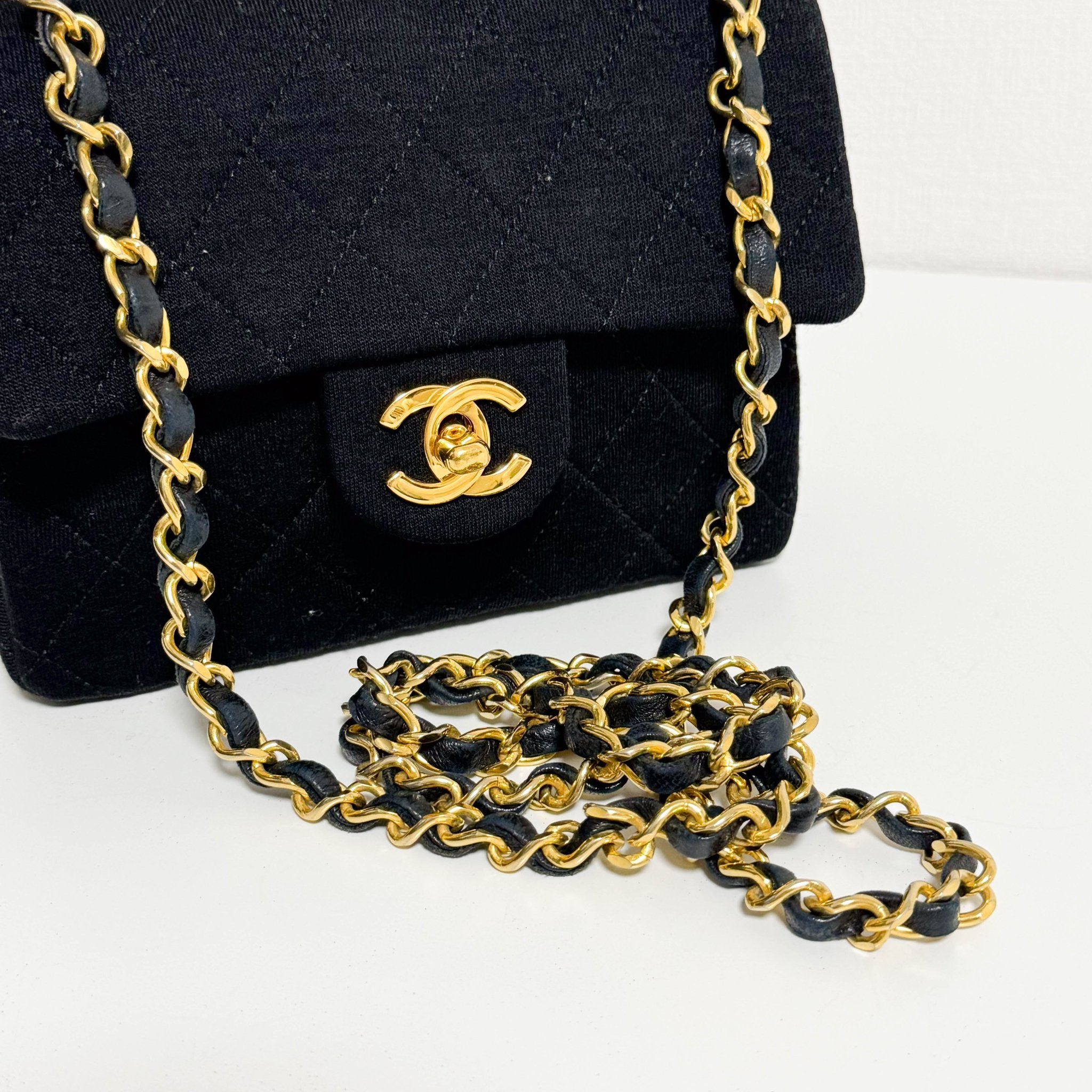 CHANEL Mini Cotton Classic Square Flap Black Chain Crossbody Bag, in , Sold by HIVE PRELOVED - Crossbody bags, ,