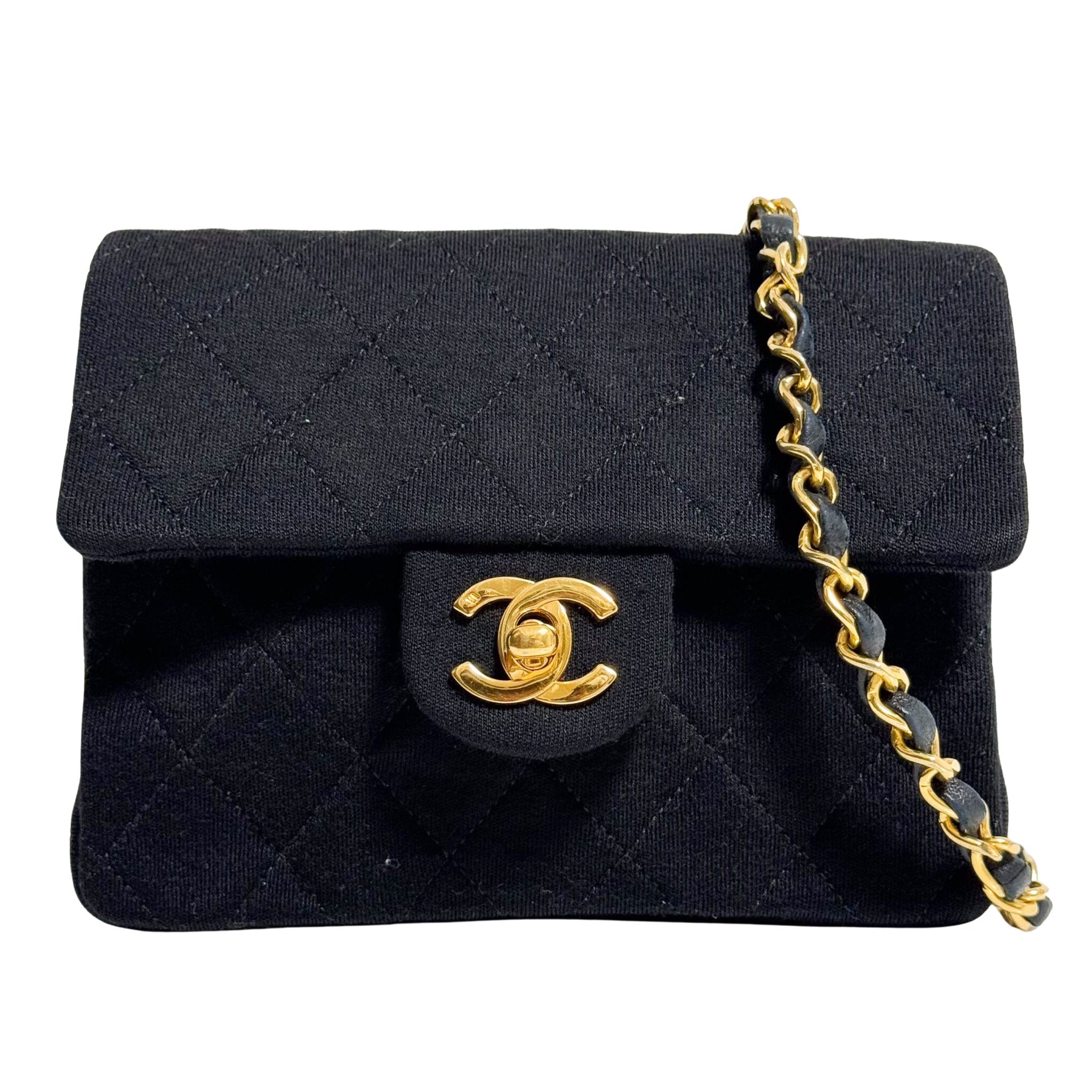 CHANEL Mini Cotton Classic Square Flap Black Chain Crossbody Bag, in , Sold by HIVE PRELOVED - Crossbody bags, ,