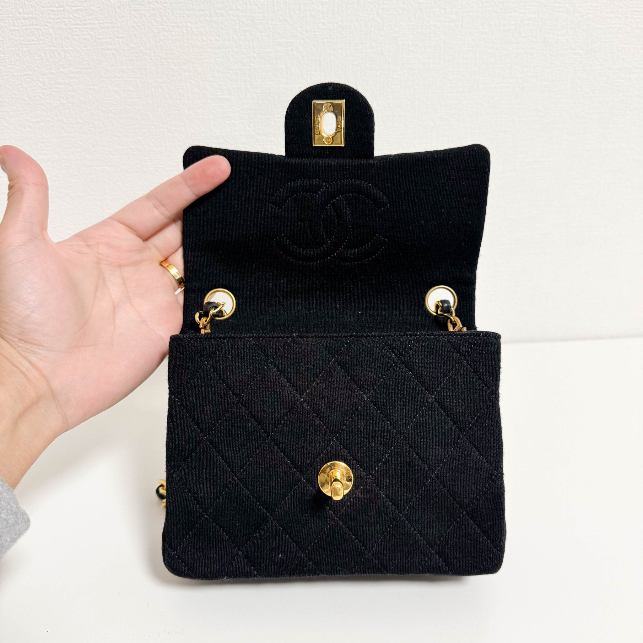 CHANEL Mini Cotton Classic Square Flap Black Chain Crossbody Bag, in , Sold by HIVE PRELOVED - Crossbody bags, ,