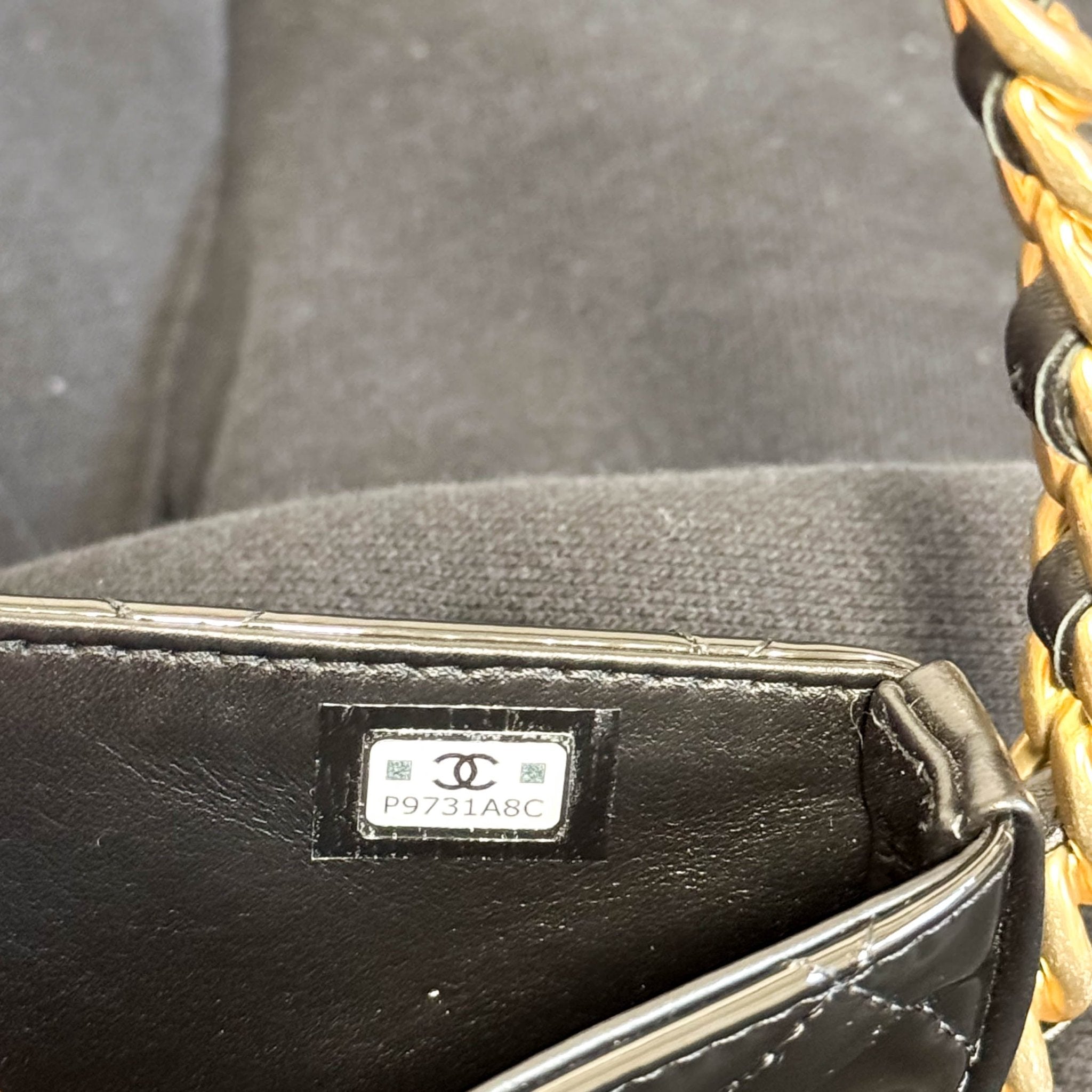 CHANEL Patent Calfskin Quilted Chain Hoop Bag Black, in , Sold by HIVE PRELOVED - Handle Bags, ,