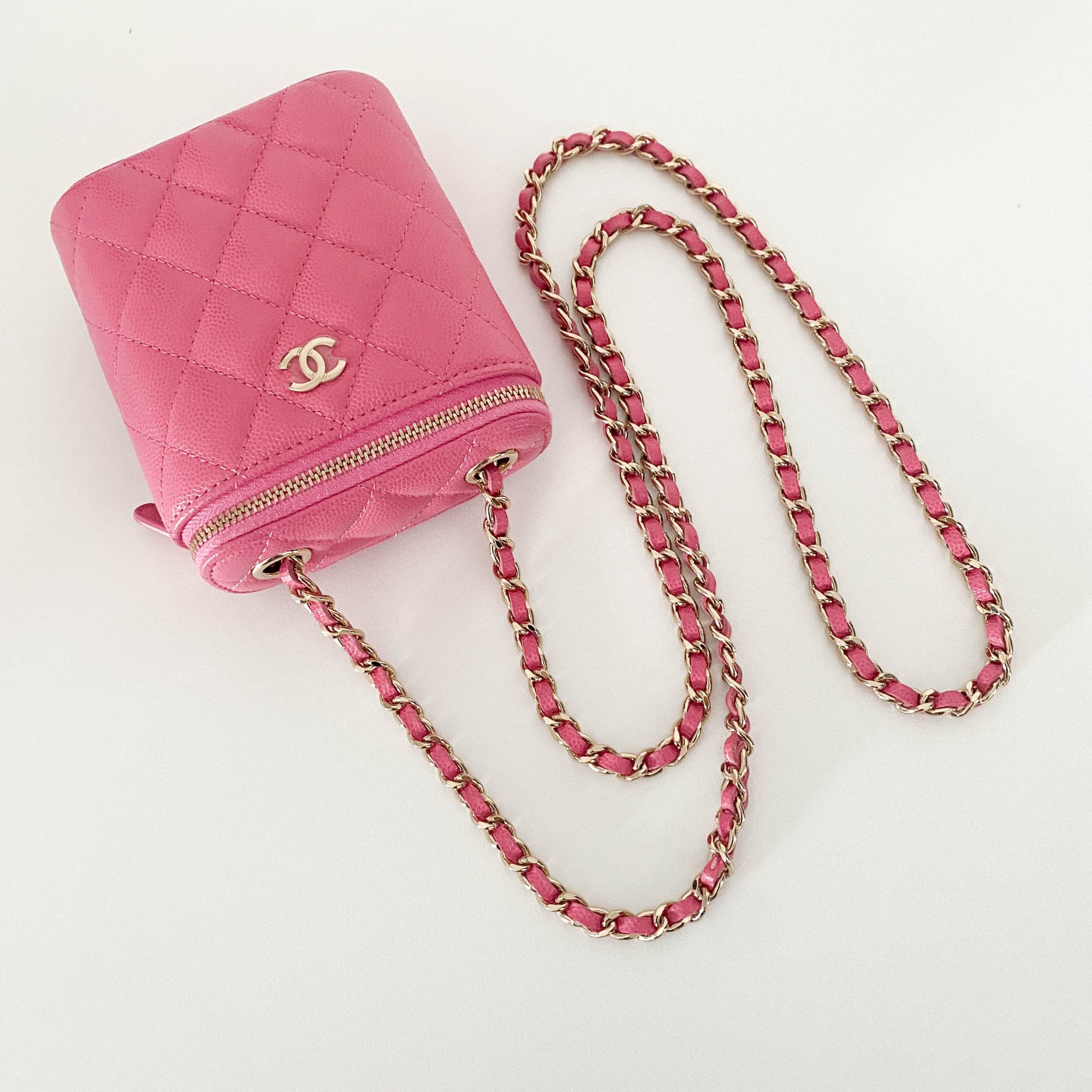 CHANEL Pink Quilted Caviar Mini Vanity Case Chain Crossbody Bag, in , Sold by HIVE PRELOVED - Mini bags, ,
