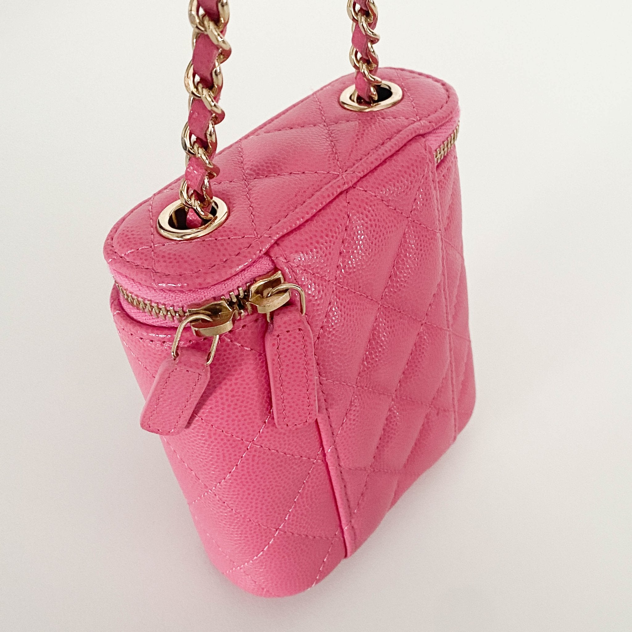 CHANEL Pink Quilted Caviar Mini Vanity Case Chain Crossbody Bag, in , Sold by HIVE PRELOVED - Mini bags, ,