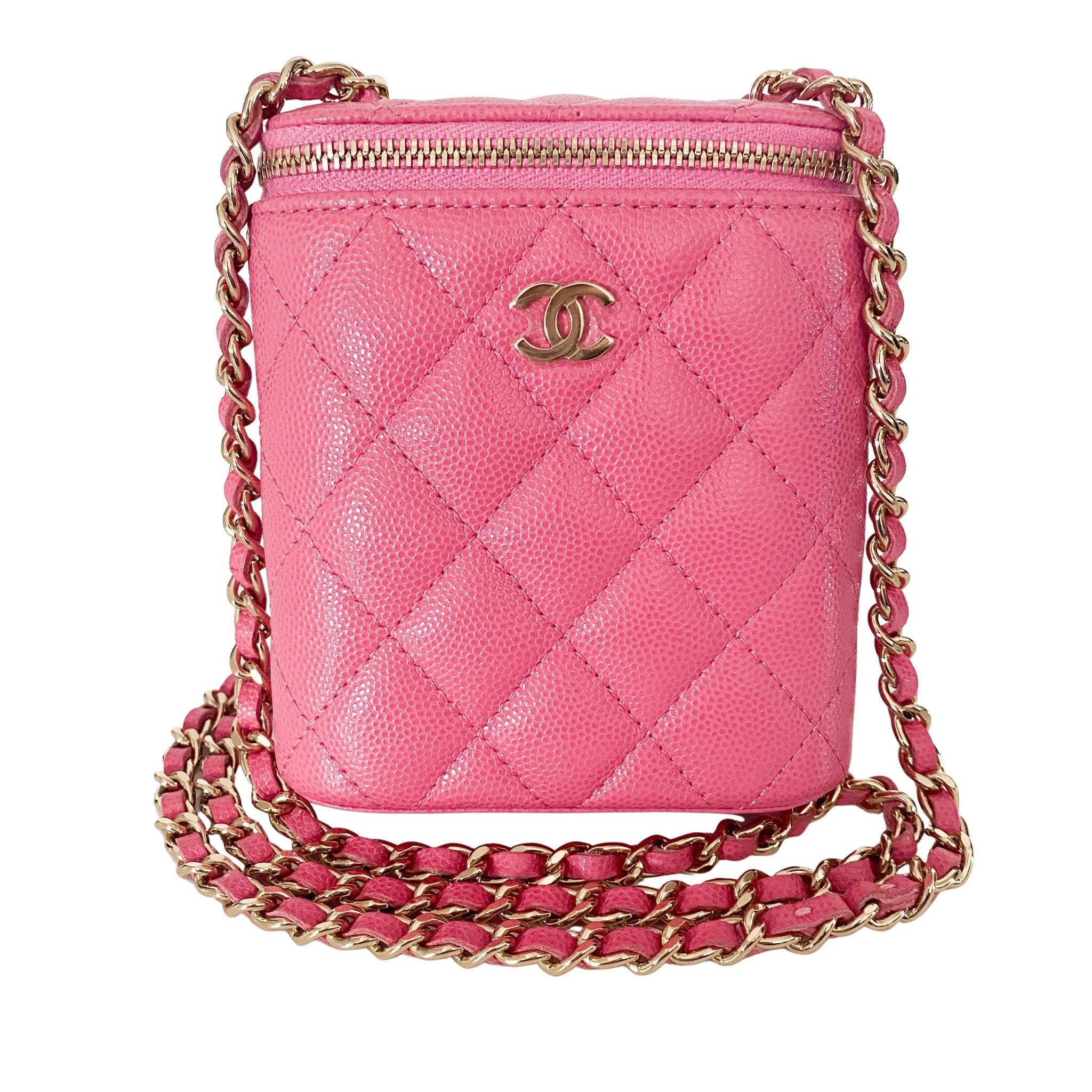 CHANEL Pink Quilted Caviar Mini Vanity Case Chain Crossbody Bag, in , Sold by HIVE PRELOVED - Mini bags, ,