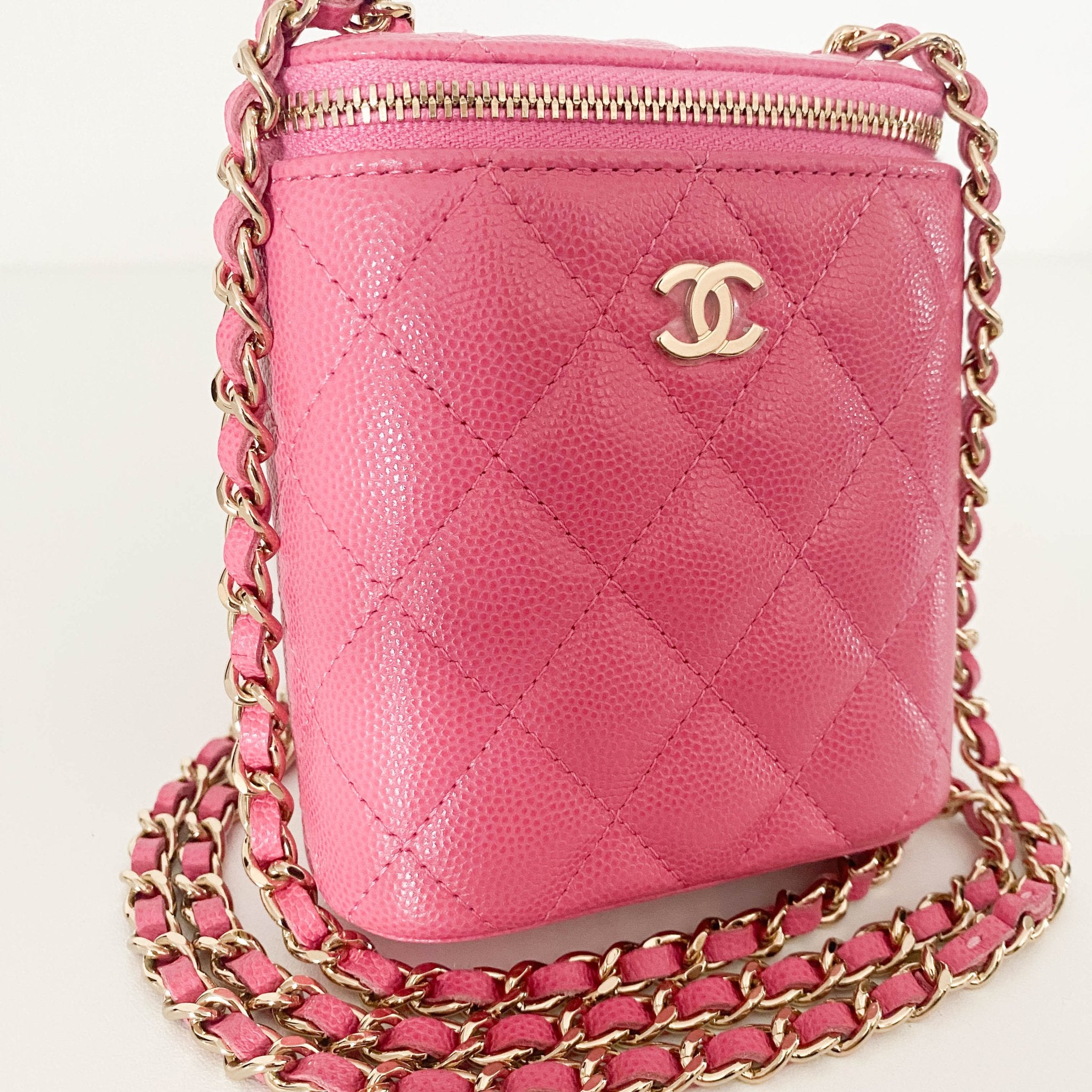 CHANEL Pink Quilted Caviar Mini Vanity Case Chain Crossbody Bag, in , Sold by HIVE PRELOVED - Mini bags, ,