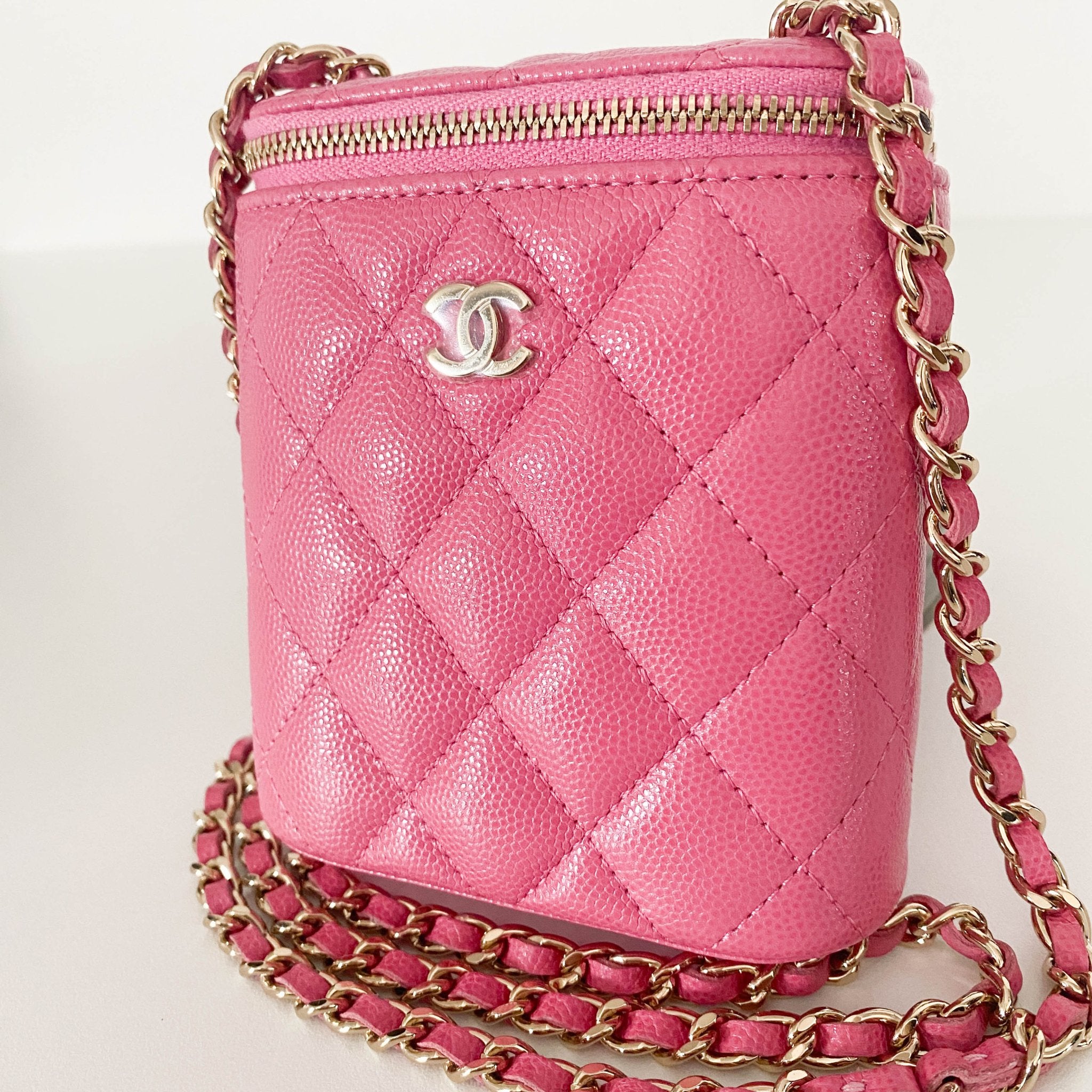 CHANEL Pink Quilted Caviar Mini Vanity Case Chain Crossbody Bag, in , Sold by HIVE PRELOVED - Mini bags, ,