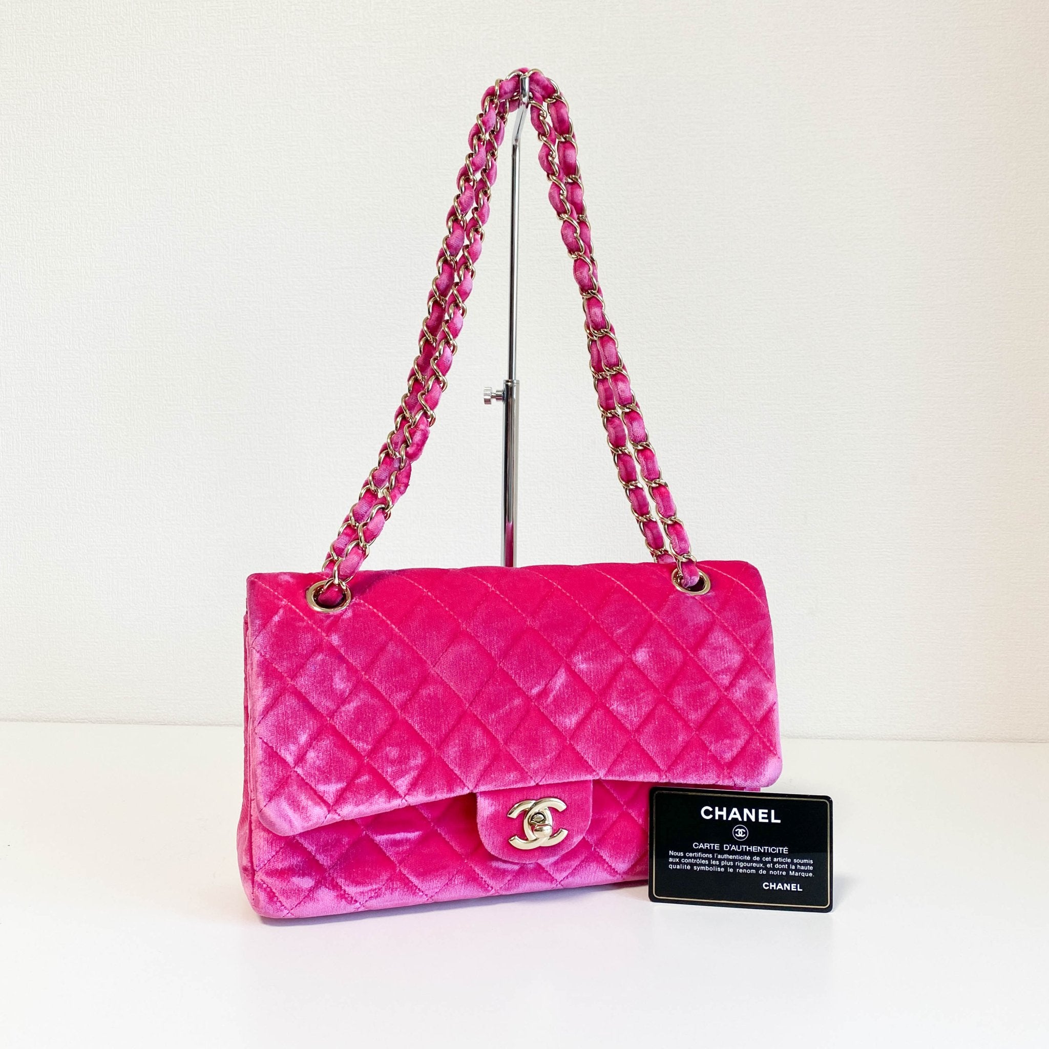 CHANEL Pink Velvet Timeless Classic Double Flap Chain Shoulder Bag, in , Sold by HIVE PRELOVED - Shoulder Bags, ,
