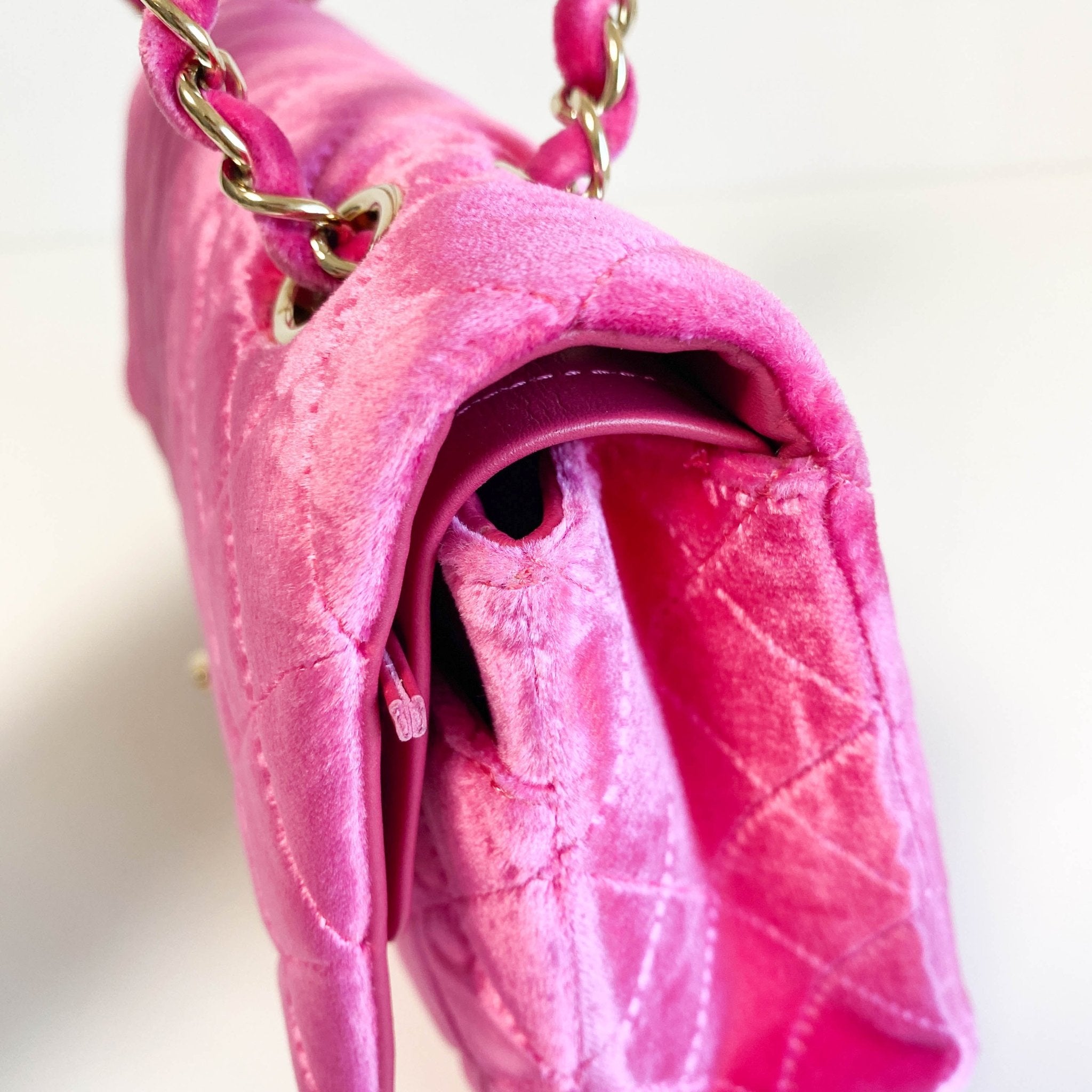 CHANEL Pink Velvet Timeless Classic Double Flap Chain Shoulder Bag, in , Sold by HIVE PRELOVED - Shoulder Bags, ,