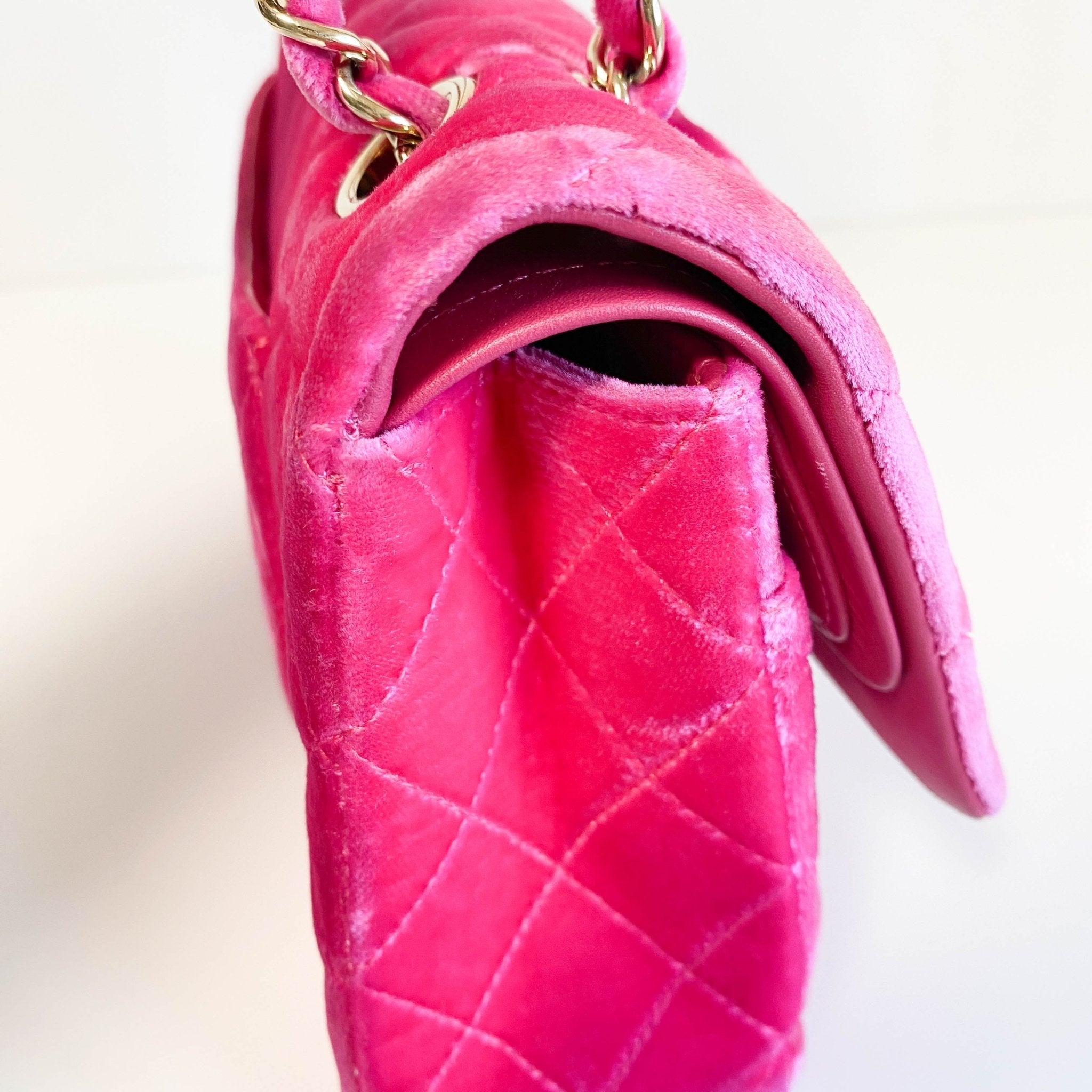 CHANEL Pink Velvet Timeless Classic Double Flap Chain Shoulder Bag, in , Sold by HIVE PRELOVED - Shoulder Bags, ,