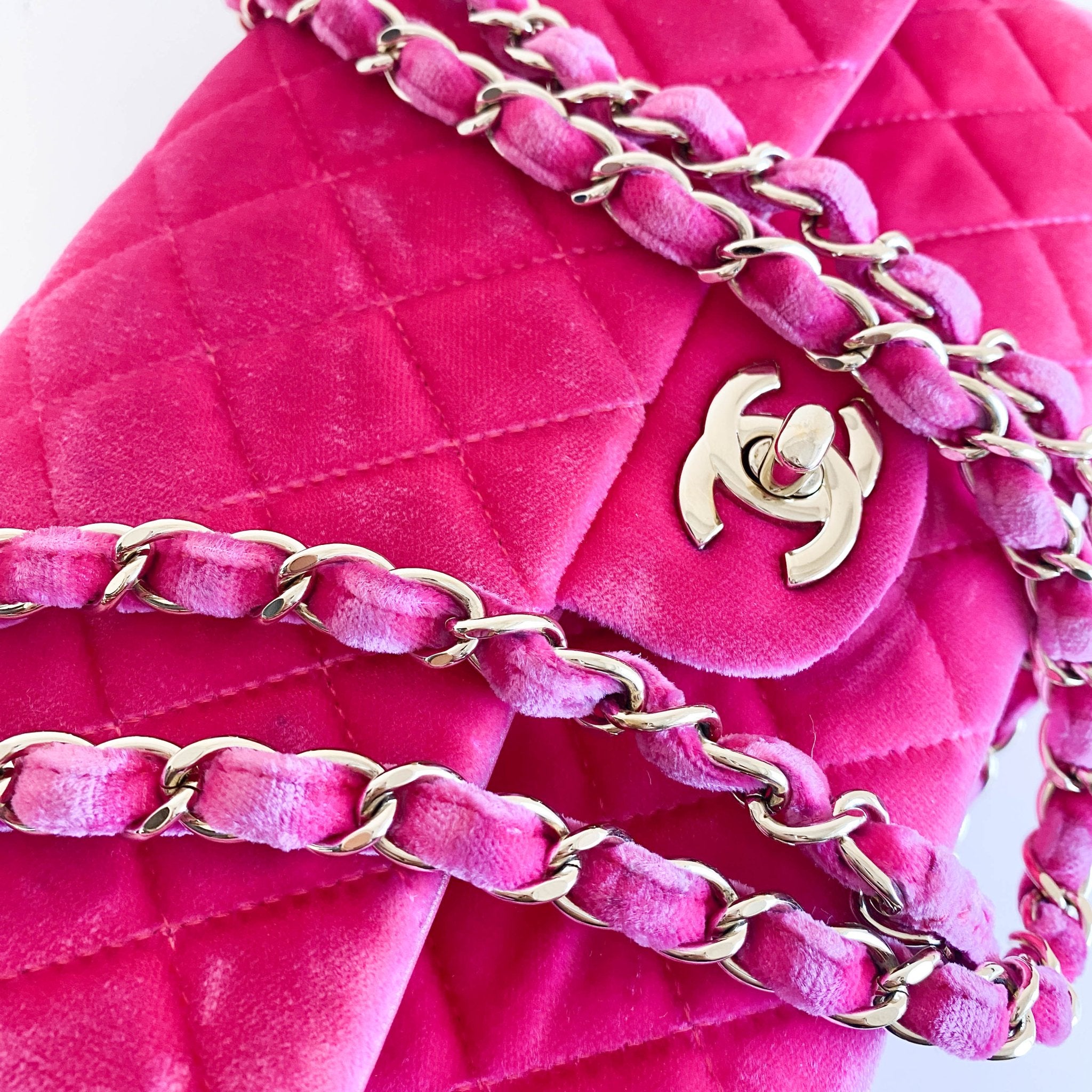 CHANEL Pink Velvet Timeless Classic Double Flap Chain Shoulder Bag, in , Sold by HIVE PRELOVED - Shoulder Bags, ,
