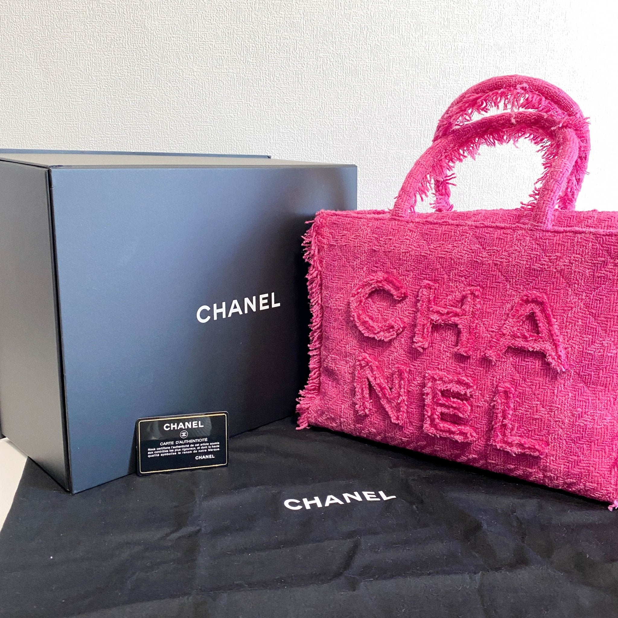 CHANEL Pink Wool Tweed Logo Fringe Zip Top Shopping Tote Handbag, in , Sold by HIVE PRELOVED - Totes, ,