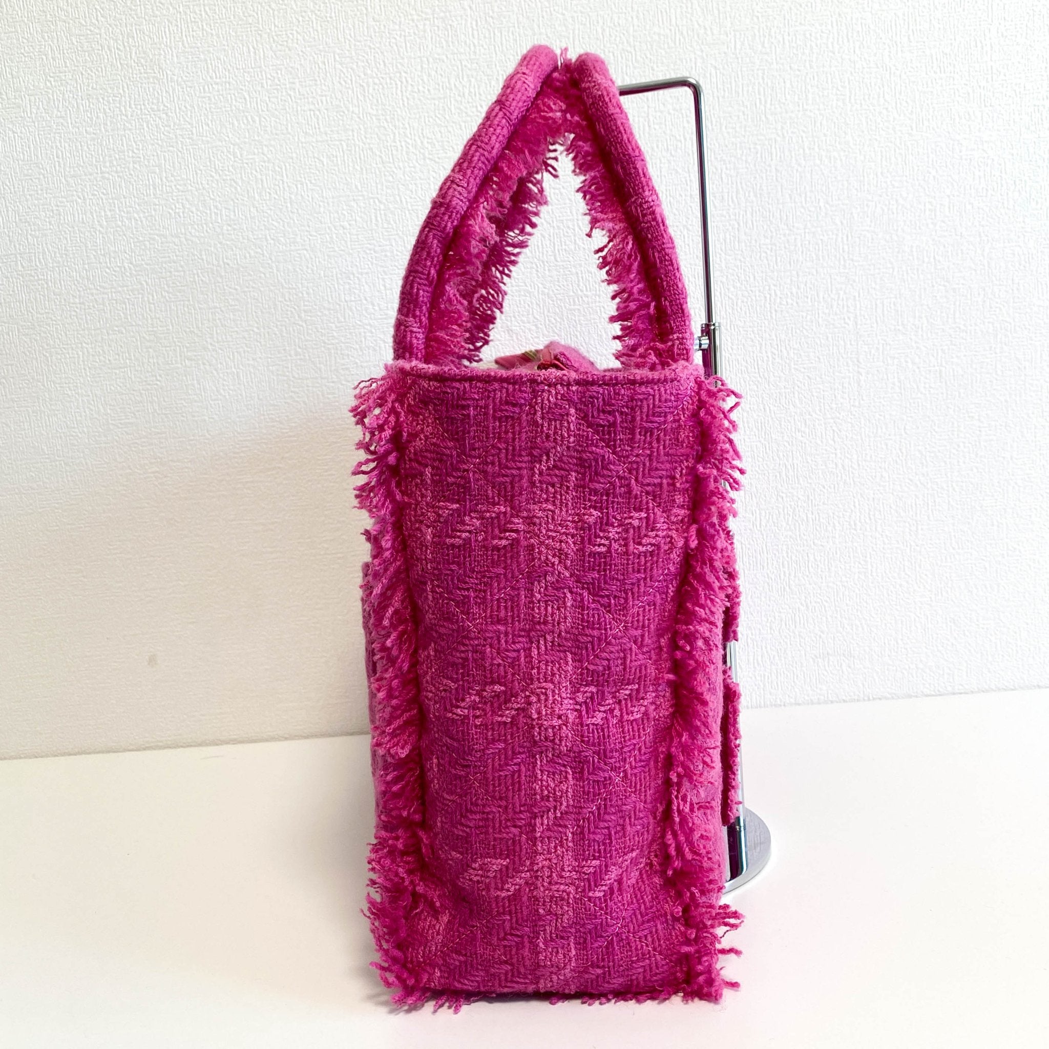 CHANEL Pink Wool Tweed Logo Fringe Zip Top Shopping Tote Handbag, in , Sold by HIVE PRELOVED - Totes, ,