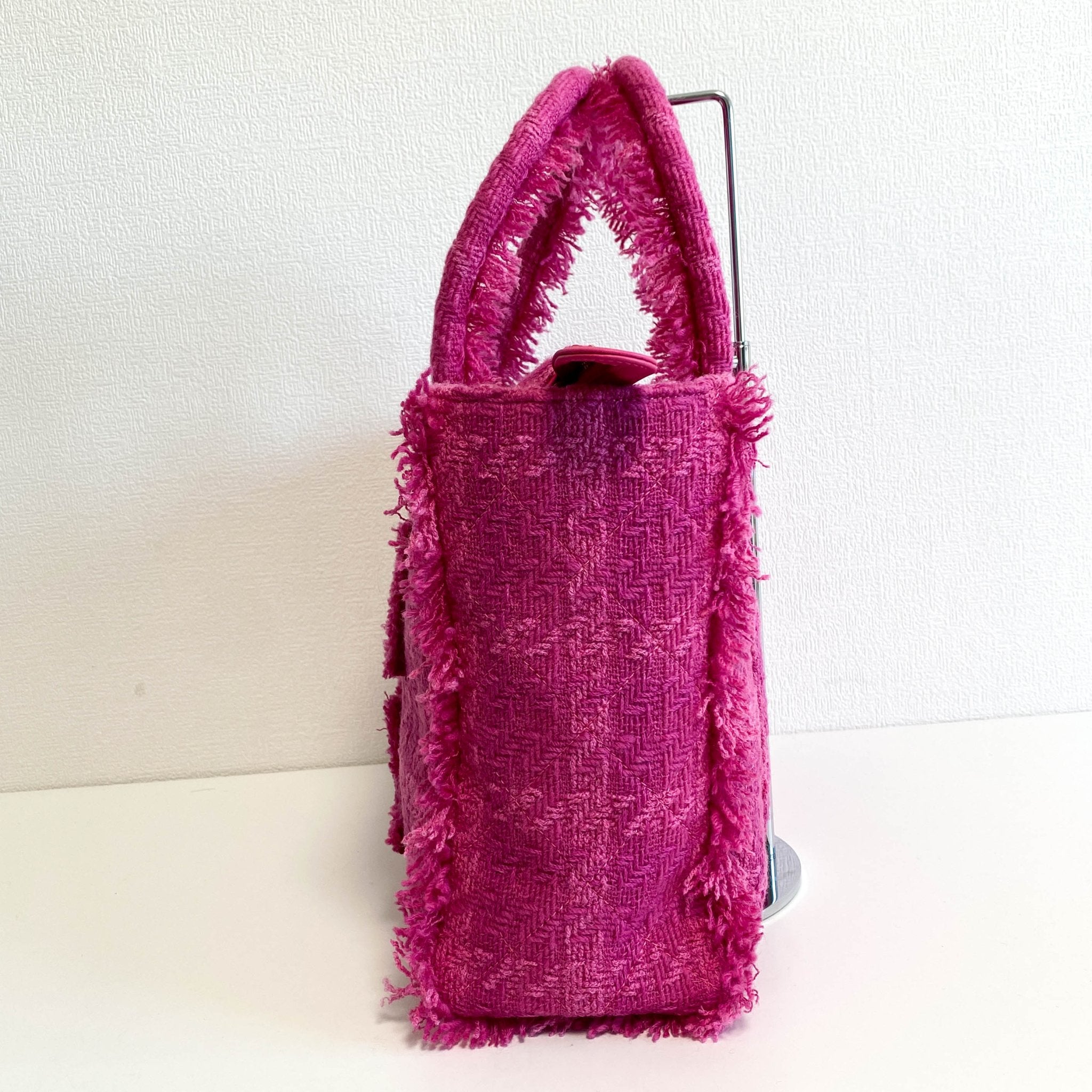 CHANEL Pink Wool Tweed Logo Fringe Zip Top Shopping Tote Handbag, in , Sold by HIVE PRELOVED - Totes, ,