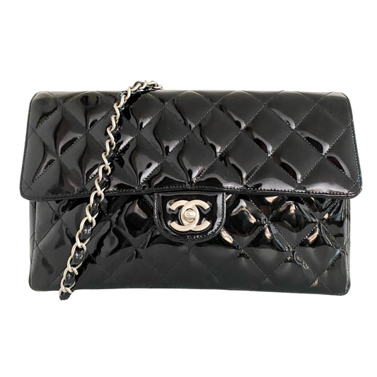 CHANEL Quilted Classic Flap Patent Leather Single Chain Shoulder Bag, Patent Leather in Black, Sold by HIVE PRELOVED