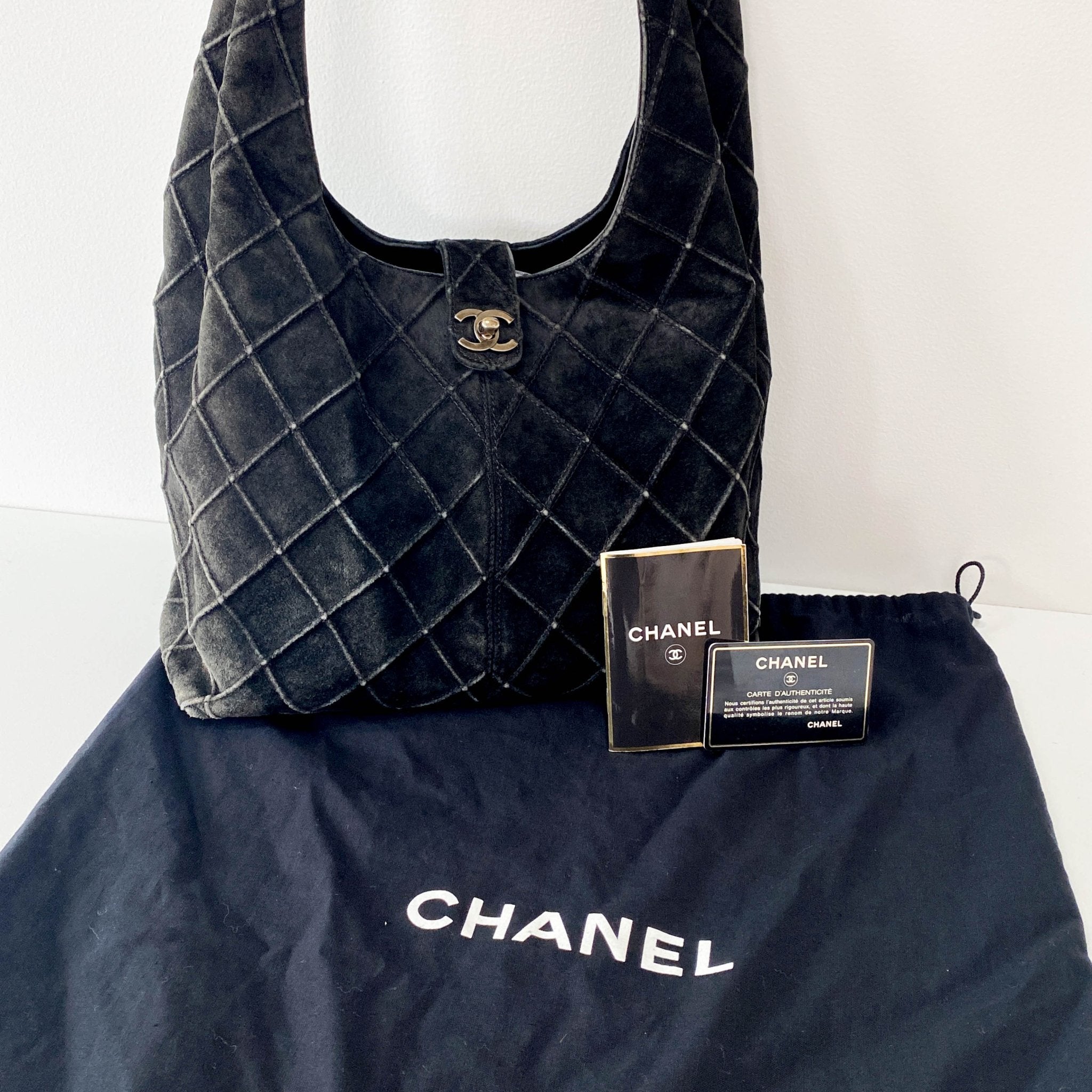 CHANEL Quilted Hobo Black Suede Shoulder Bag, in , Sold by HIVE PRELOVED - Handle Bags, ,