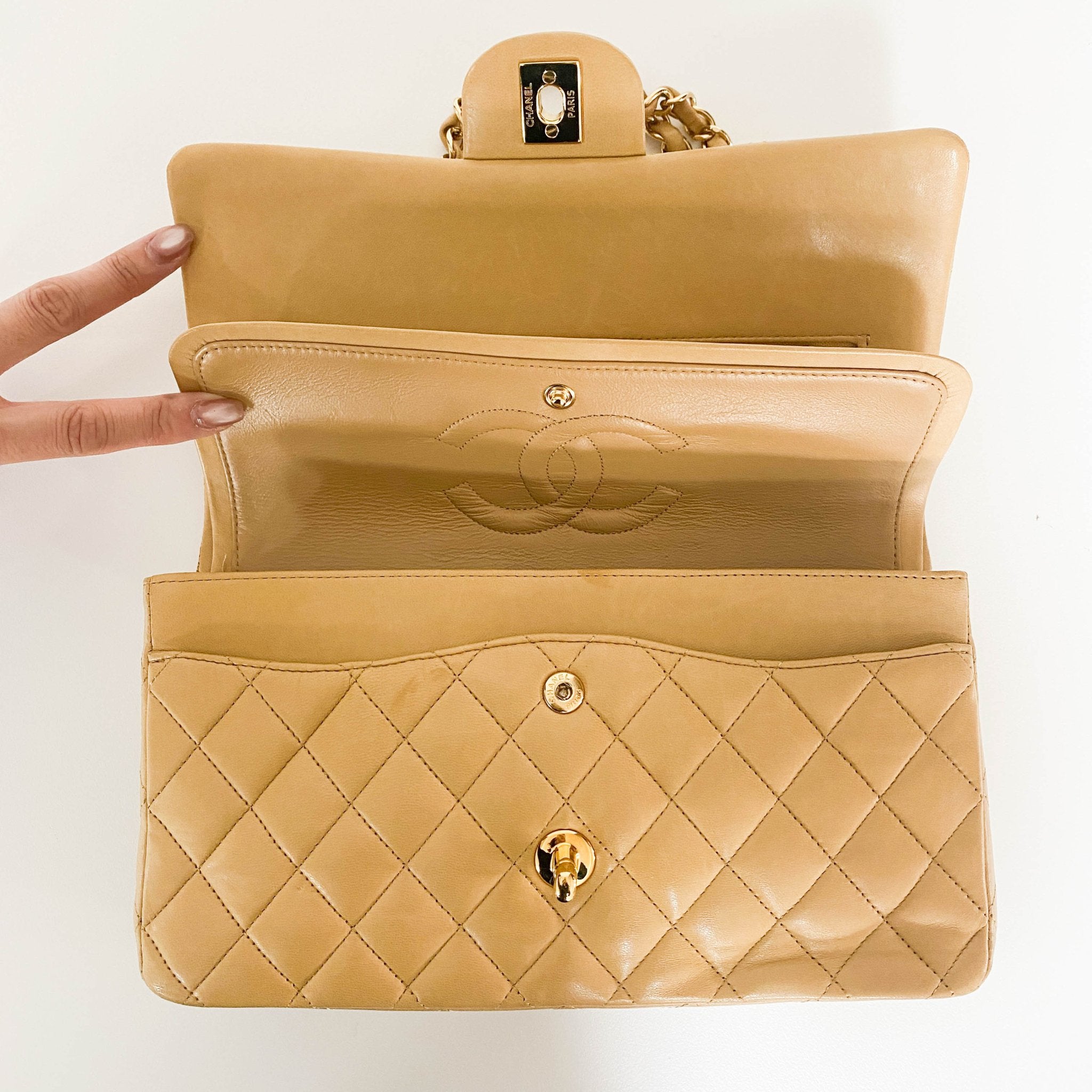 CHANEL Quilted Lambskin Classic Double Flap Shoulder Bag Cream, in , Sold by HIVE PRELOVED - Shoulder Bags, ,