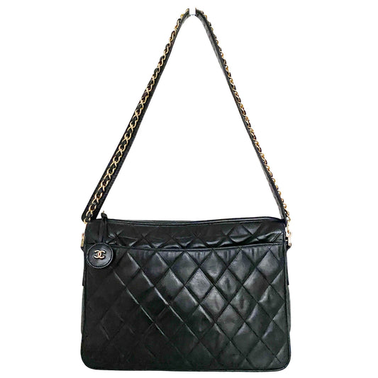 CHANEL Quilted Single Chain Shoulder Bag, Lambskin Leather in Black, Sold by HIVE PRELOVED - Shoulder Bags, ,