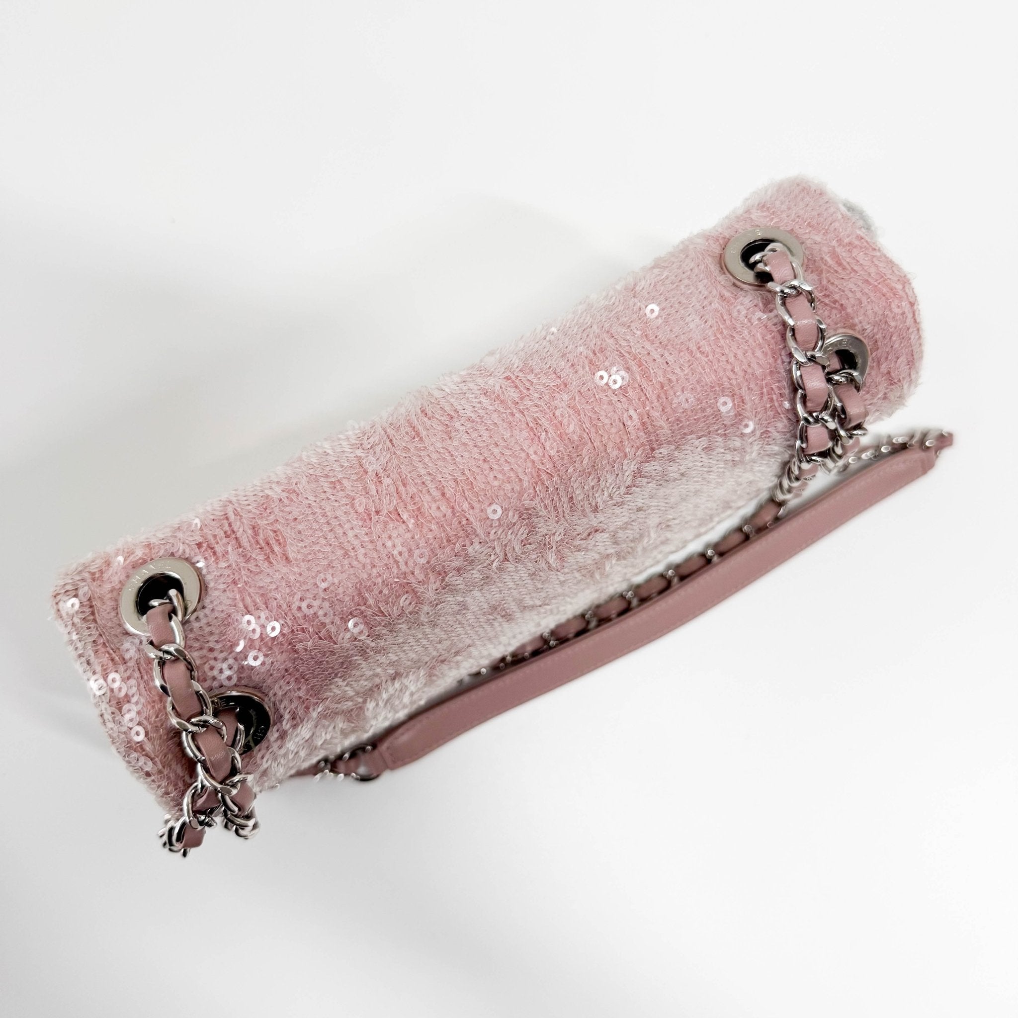 CHANEL Sequin Mini Waterfall Flap Pink Orange Grey Chain Strap Shoulder Bag, in , Sold by HIVE PRELOVED - Shoulder Bags, ,