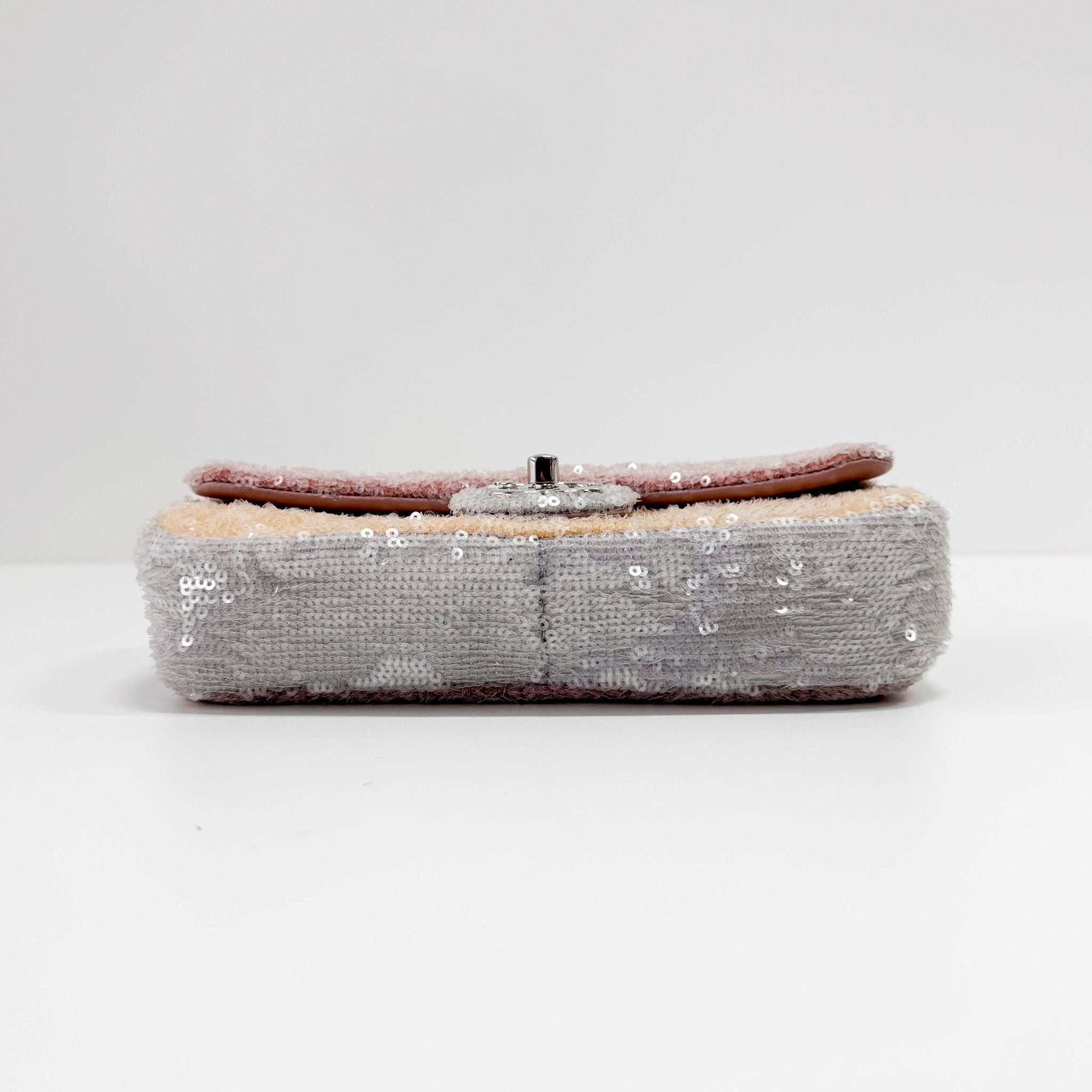 CHANEL Sequin Mini Waterfall Flap Pink Orange Grey Chain Strap Shoulder Bag, in , Sold by HIVE PRELOVED - Shoulder Bags, ,