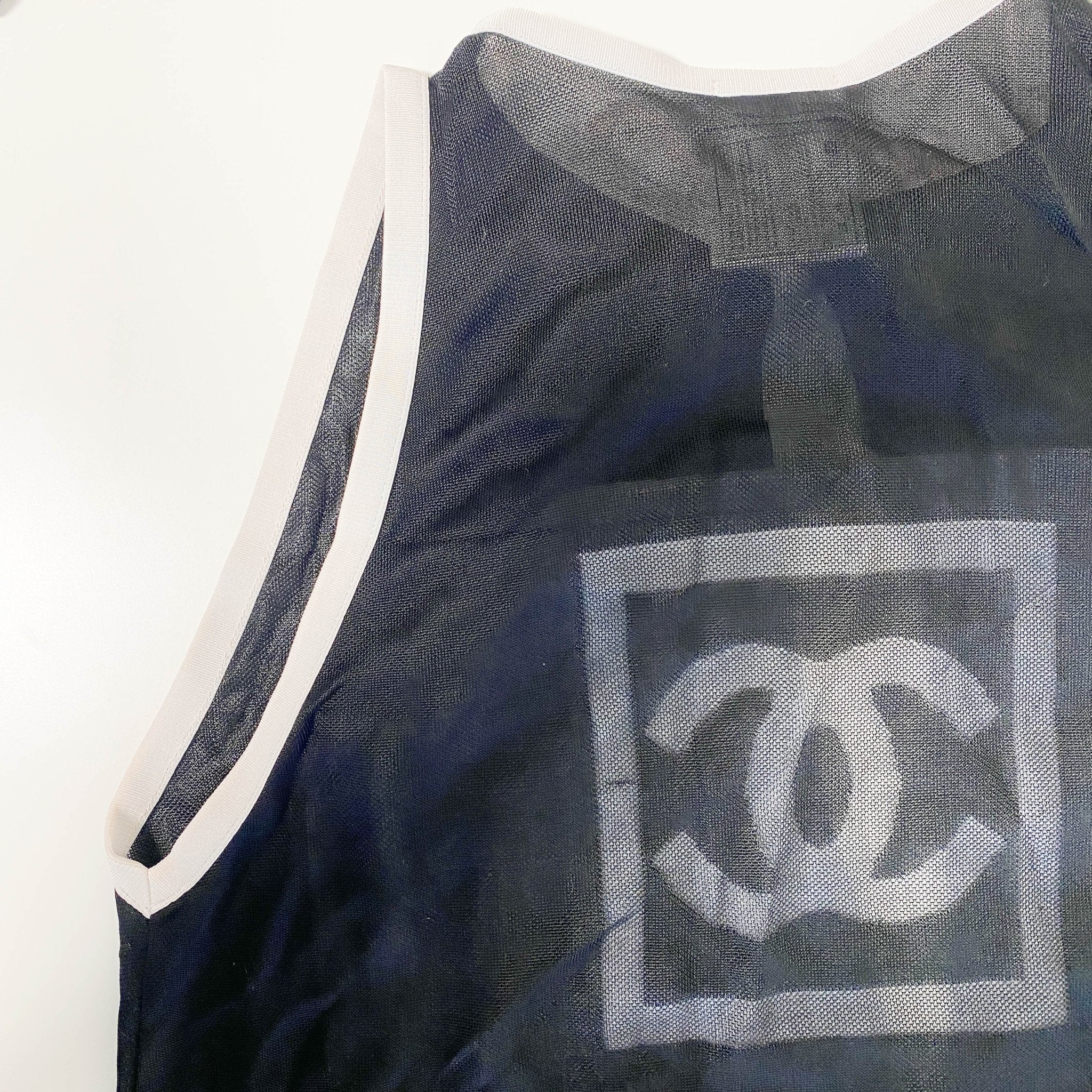CHANEL Sheer Vest Top Black 36, in , Sold by HIVE PRELOVED - Tops, ,