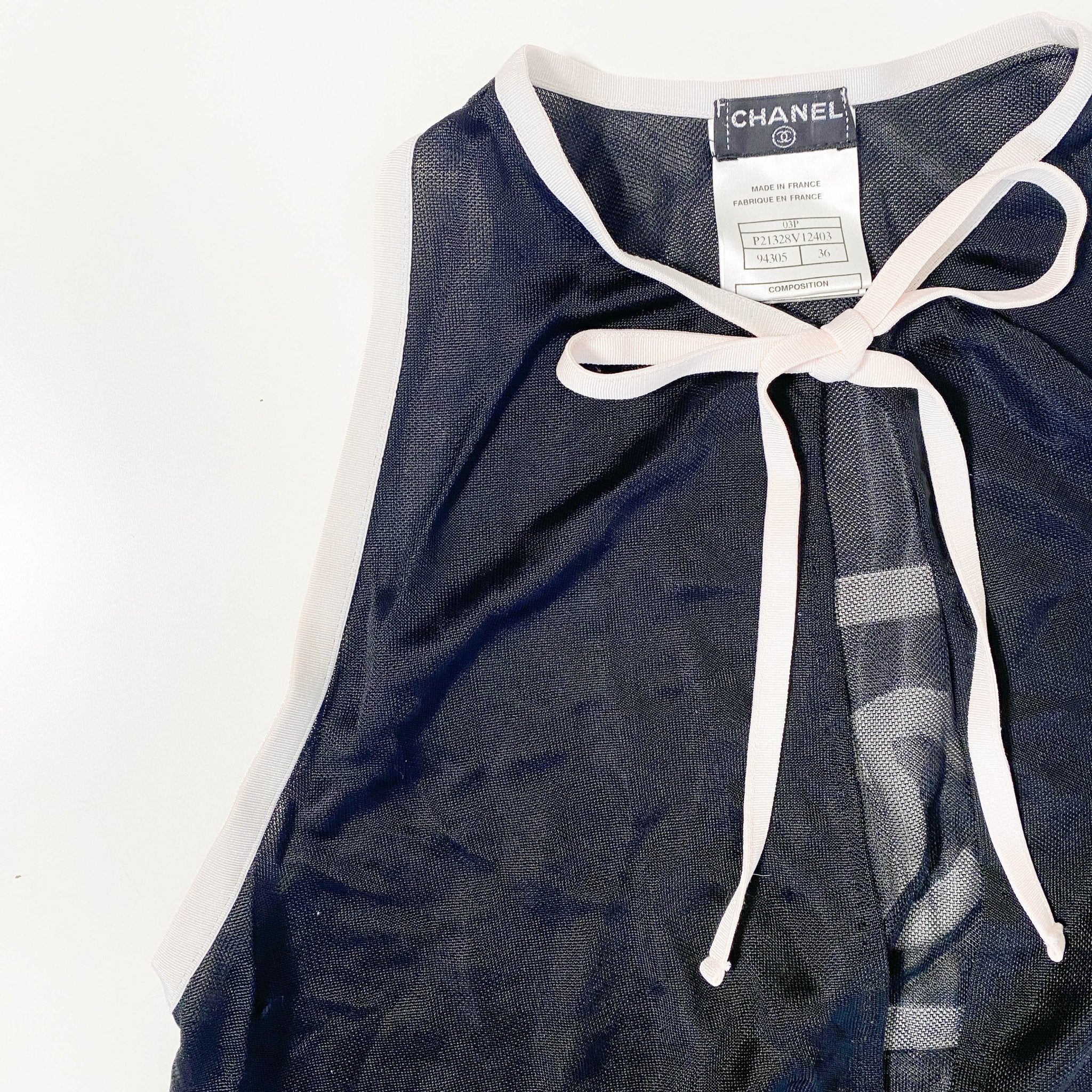 CHANEL Sheer Vest Top Black 36, in , Sold by HIVE PRELOVED - Tops, ,