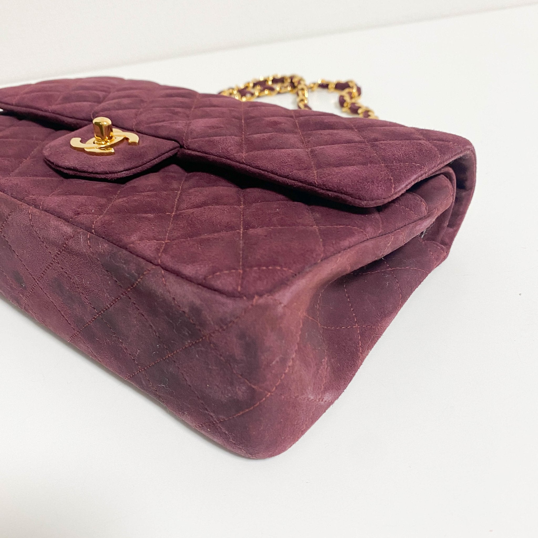 CHANEL TImeless Classic Double Flap Burgundy Suede Chain Shoulder Bag in Sold by HIVE PRELOVED - Crossbody bags, Shoulder Bag