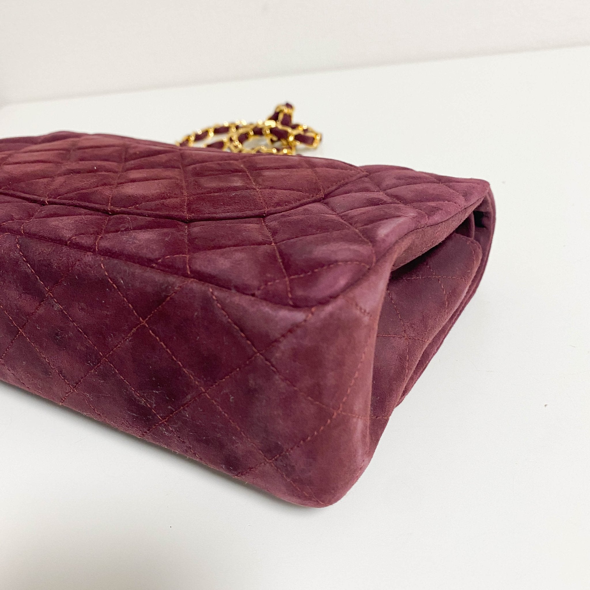 CHANEL TImeless Classic Double Flap Burgundy Suede Chain Shoulder Bag in Sold by HIVE PRELOVED - Crossbody bags, Shoulder Bag