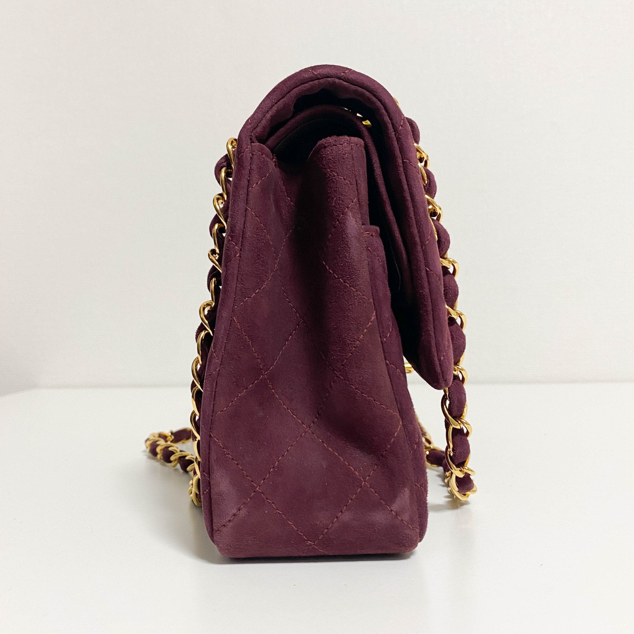 CHANEL TImeless Classic Double Flap Burgundy Suede Chain Shoulder Bag in Sold by HIVE PRELOVED - Crossbody bags, Shoulder Bag