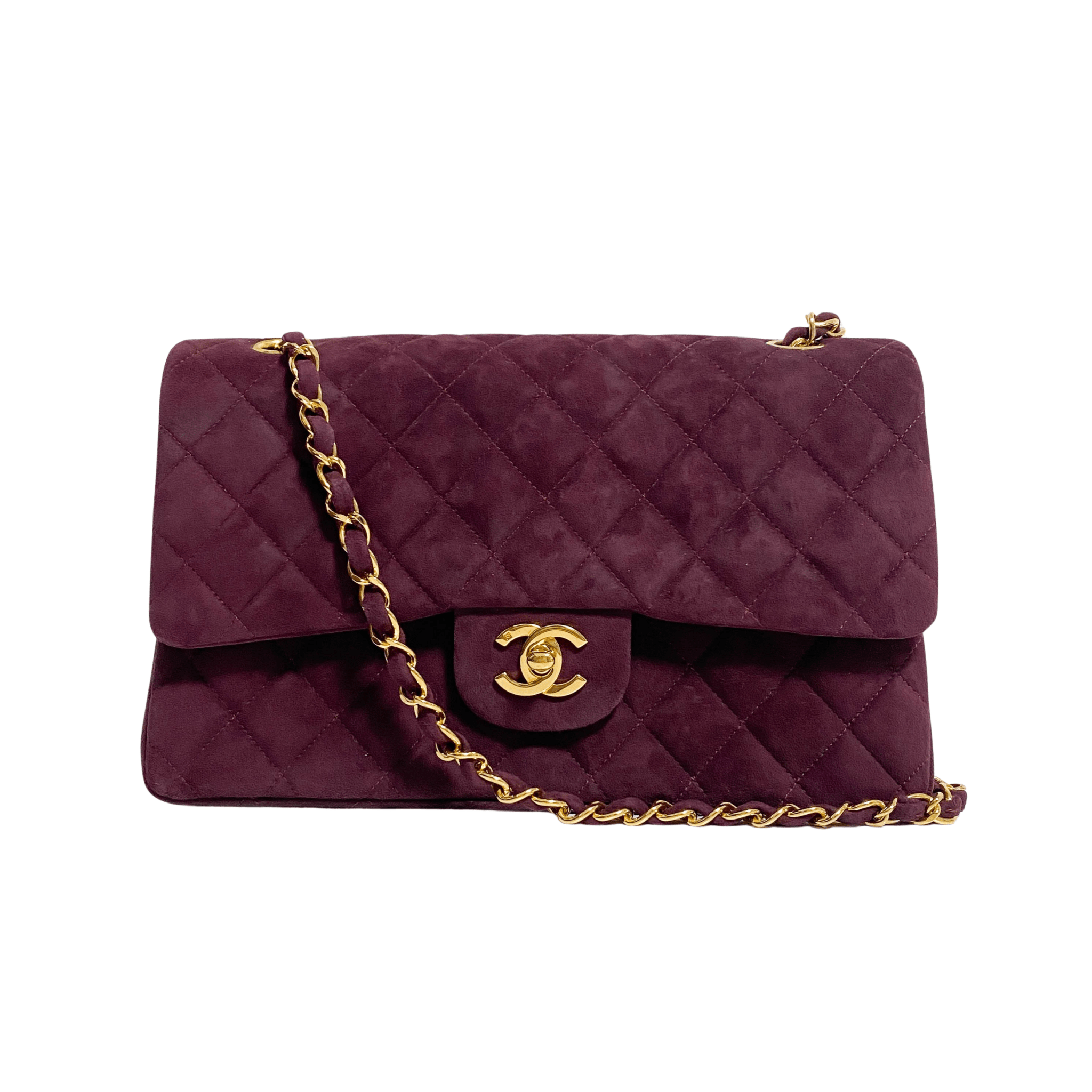 CHANEL TImeless Classic Double Flap Burgundy Suede Chain Shoulder Bag in Sold by HIVE PRELOVED - Crossbody bags, Shoulder Bag