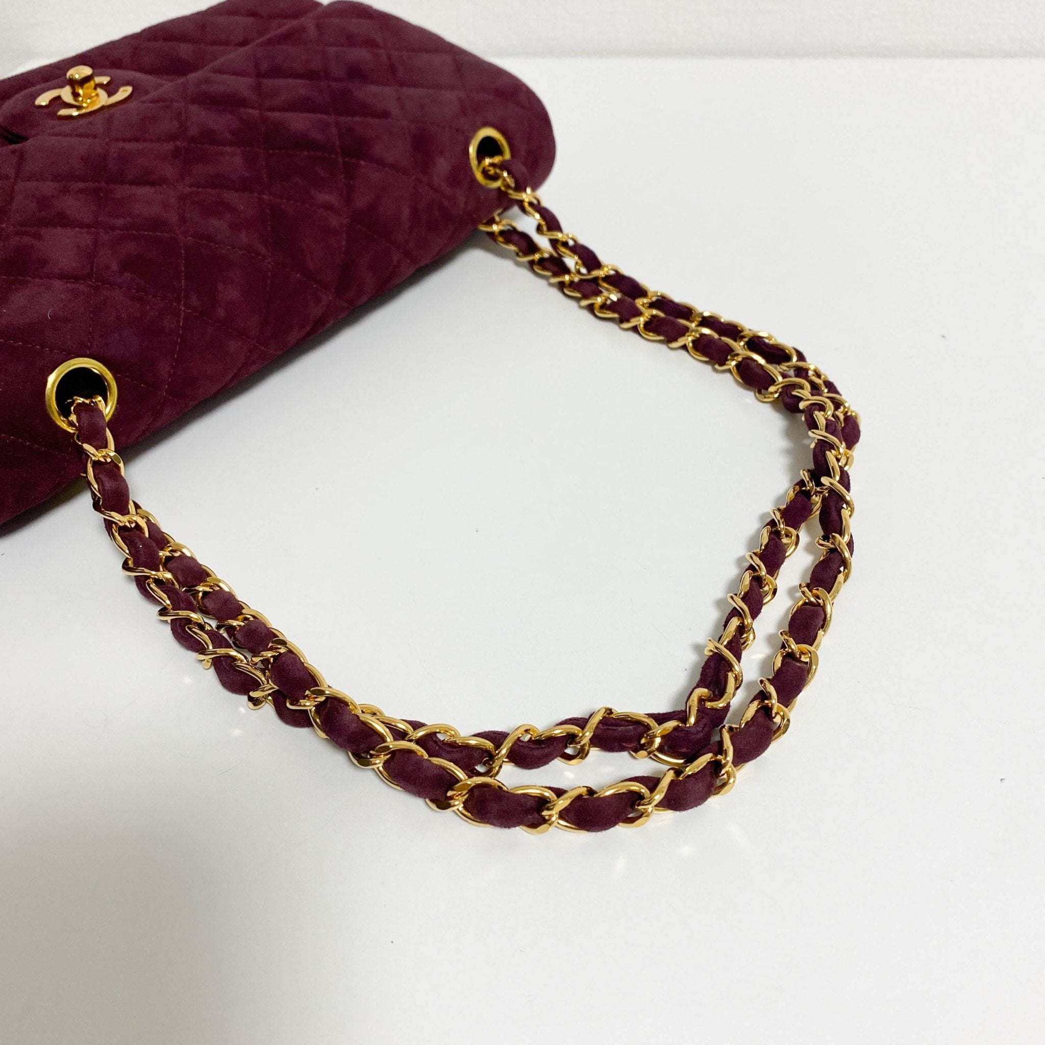 CHANEL TImeless Classic Double Flap Burgundy Suede Chain Shoulder Bag in Sold by HIVE PRELOVED - Crossbody bags, Shoulder Bag