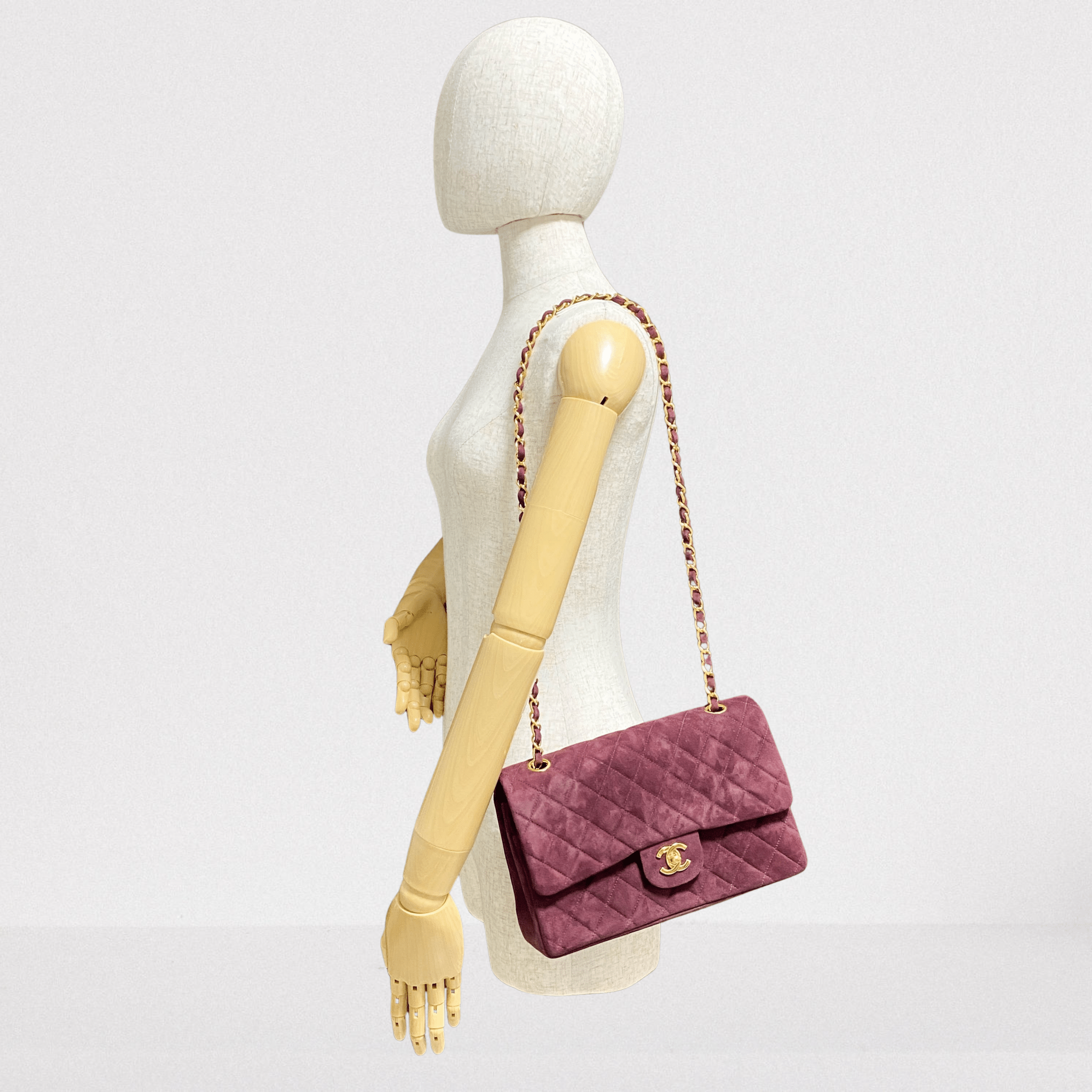CHANEL TImeless Classic Double Flap Burgundy Suede Chain Shoulder Bag in Sold by HIVE PRELOVED - Crossbody bags, Shoulder Bag