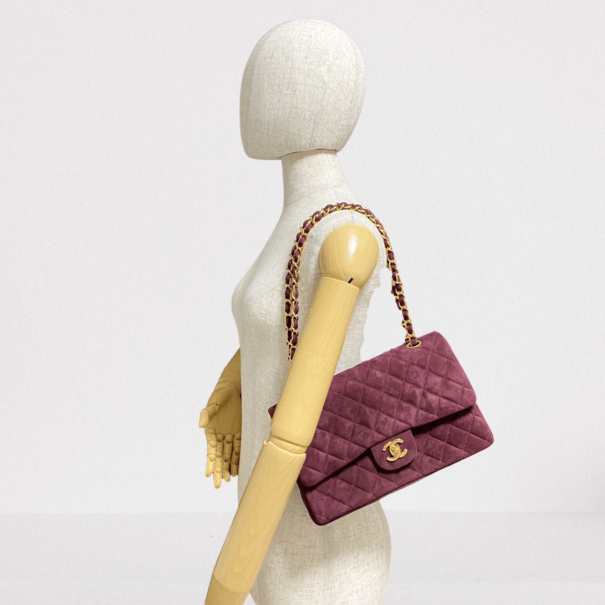 CHANEL TImeless Classic Double Flap Burgundy Suede Chain Shoulder Bag in Sold by HIVE PRELOVED - Crossbody bags, Shoulder Bag