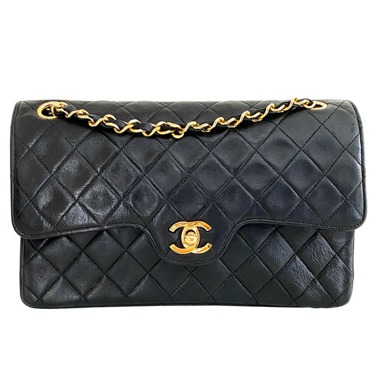 CHANEL Timeless Classic Double Flap Lambskin Shoulder Bag, Lambskin Leather in Black, Sold by HIVE PRELOVED - Shoulder Bags
